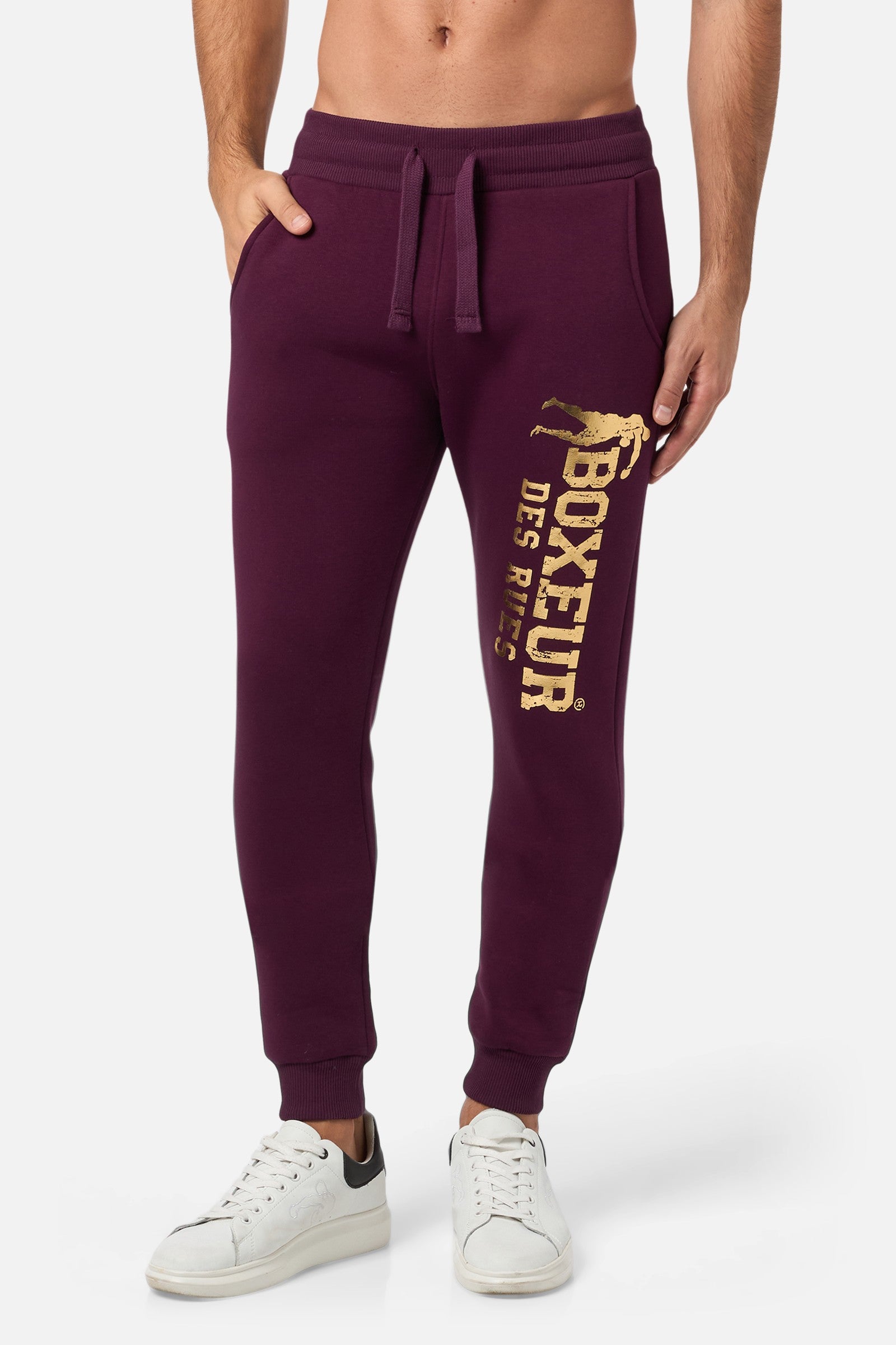 Pantaloni felpati slim fit con logo in vino Boxeur des Rues   