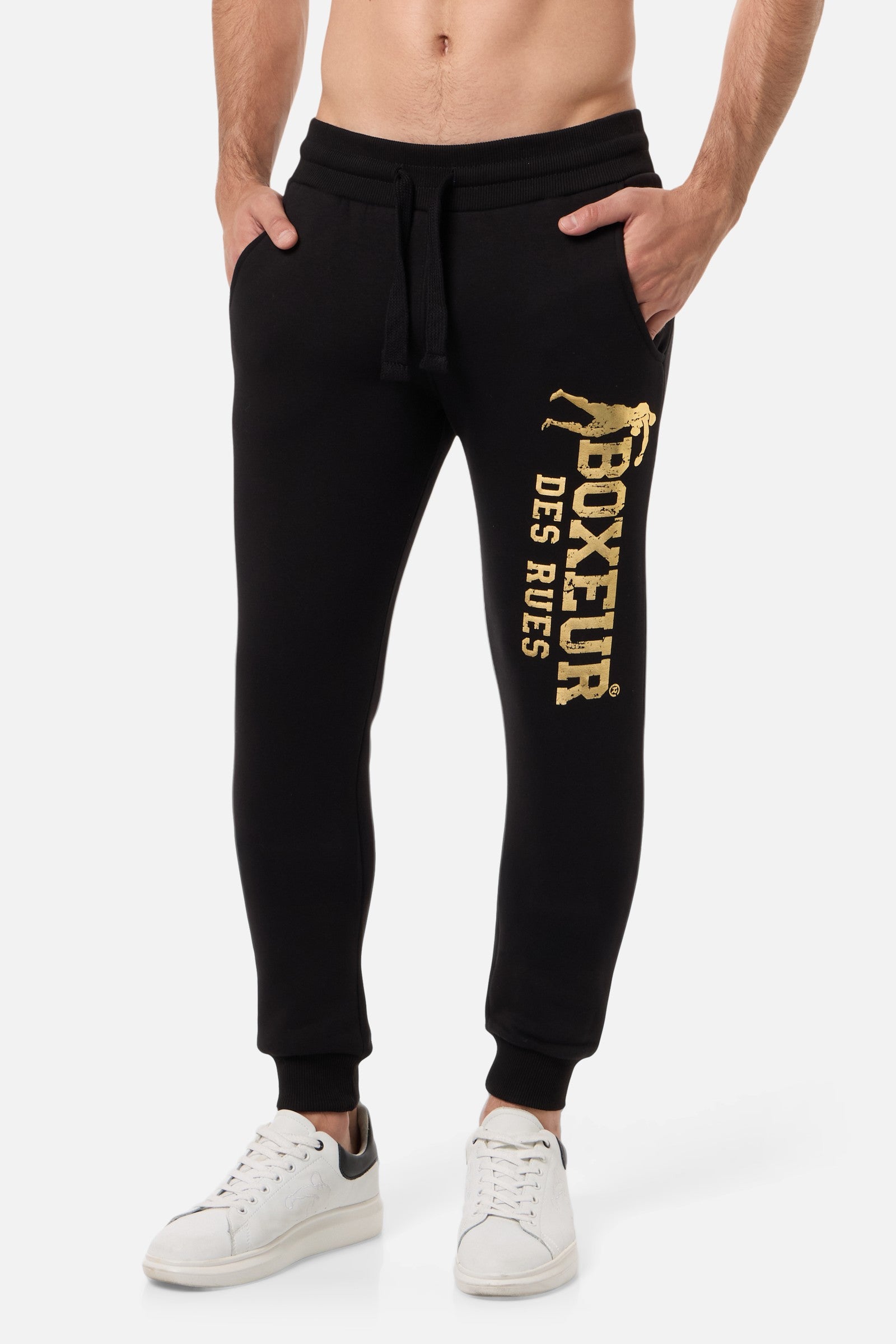 Pantaloni slim fit con logo in nero-oro Boxeur des Rues