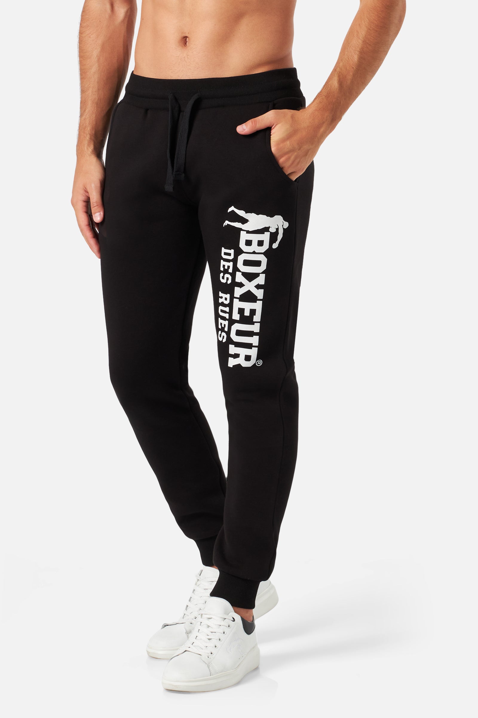 Pantalone felpato slim fit con logo in nero-bianco Boxeur des Rues