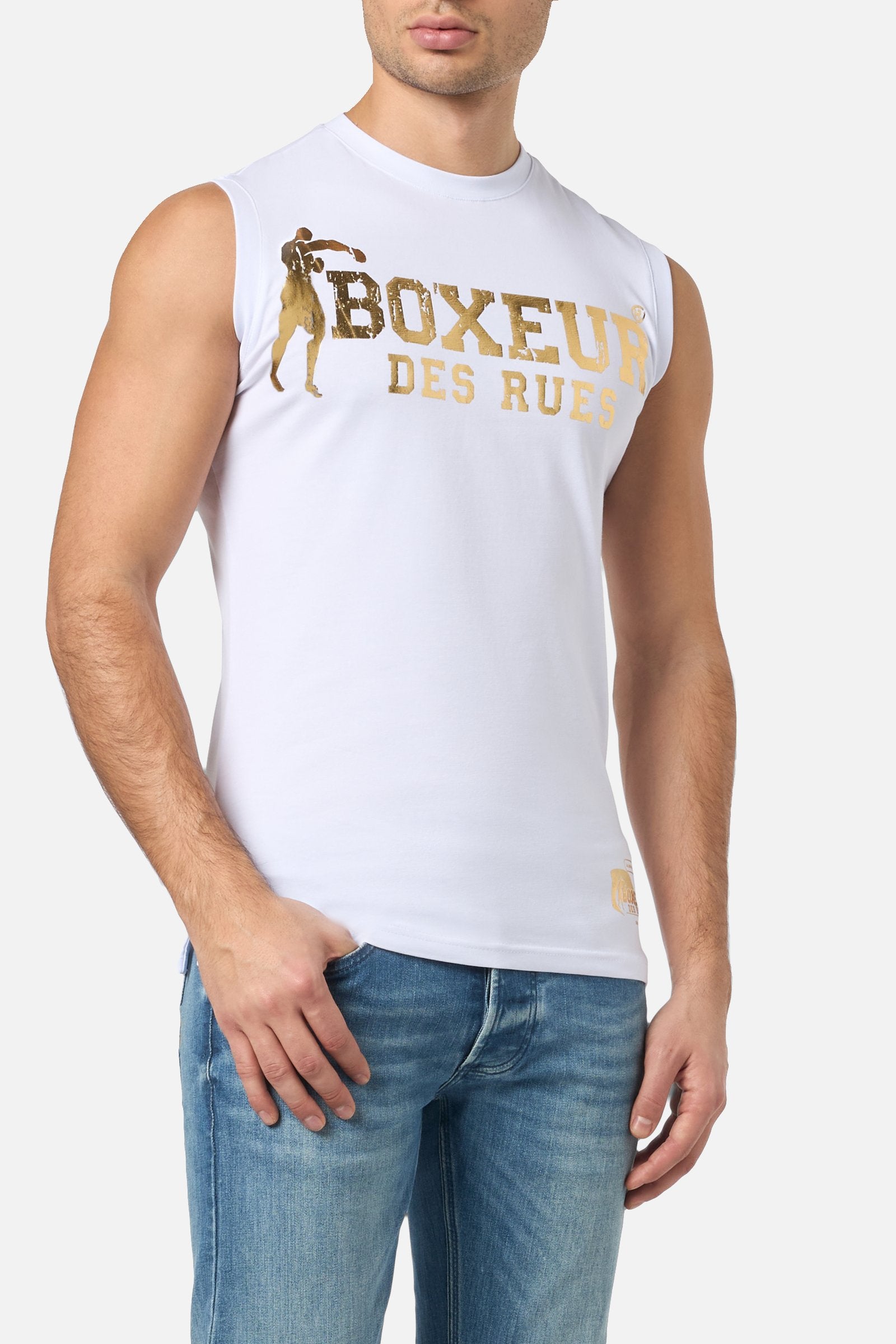 Canotta Basic stampata in bianco-oro Boxeur des Rues   