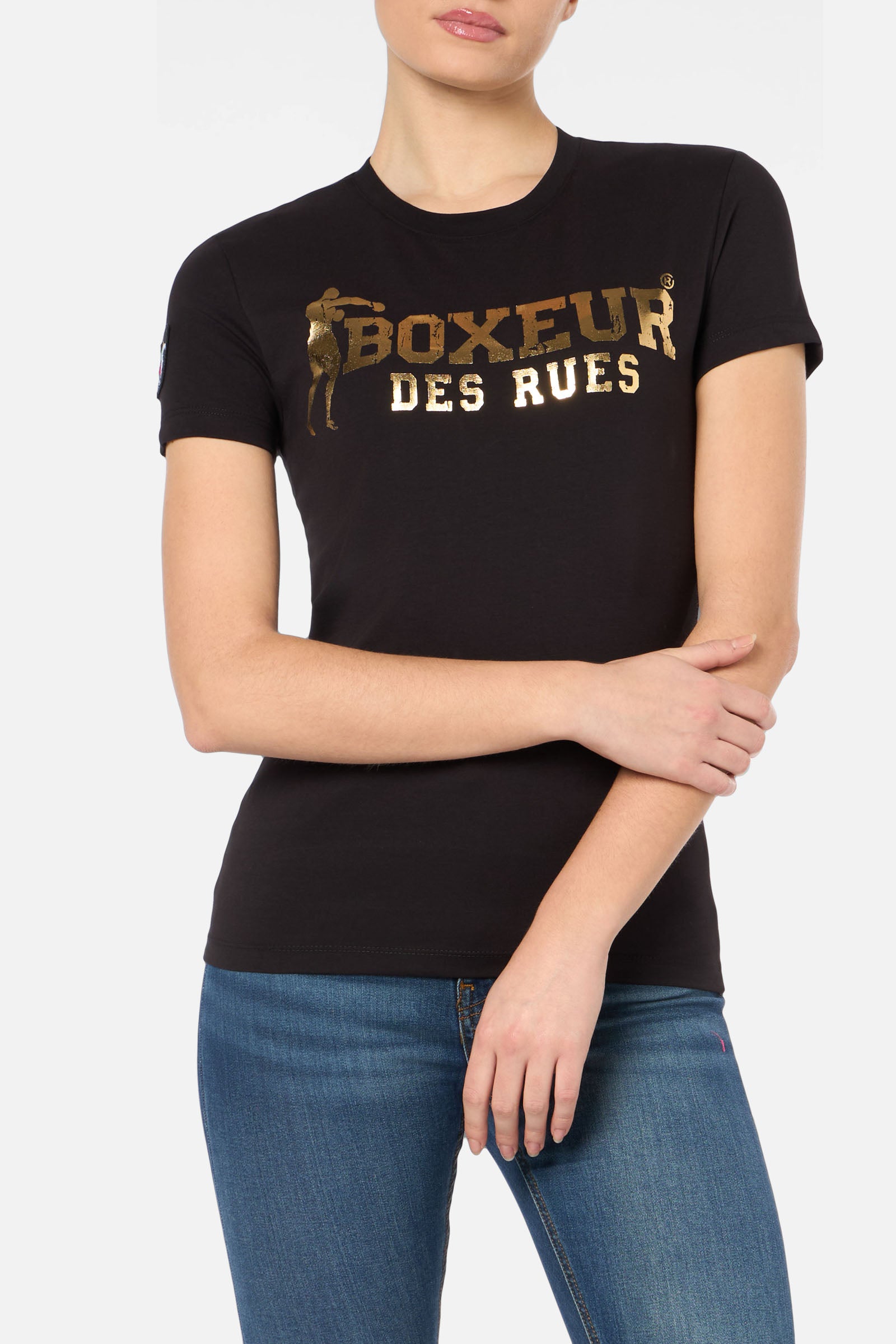 T-shirt con logo iconico in nero-oro Boxeur des Rues   