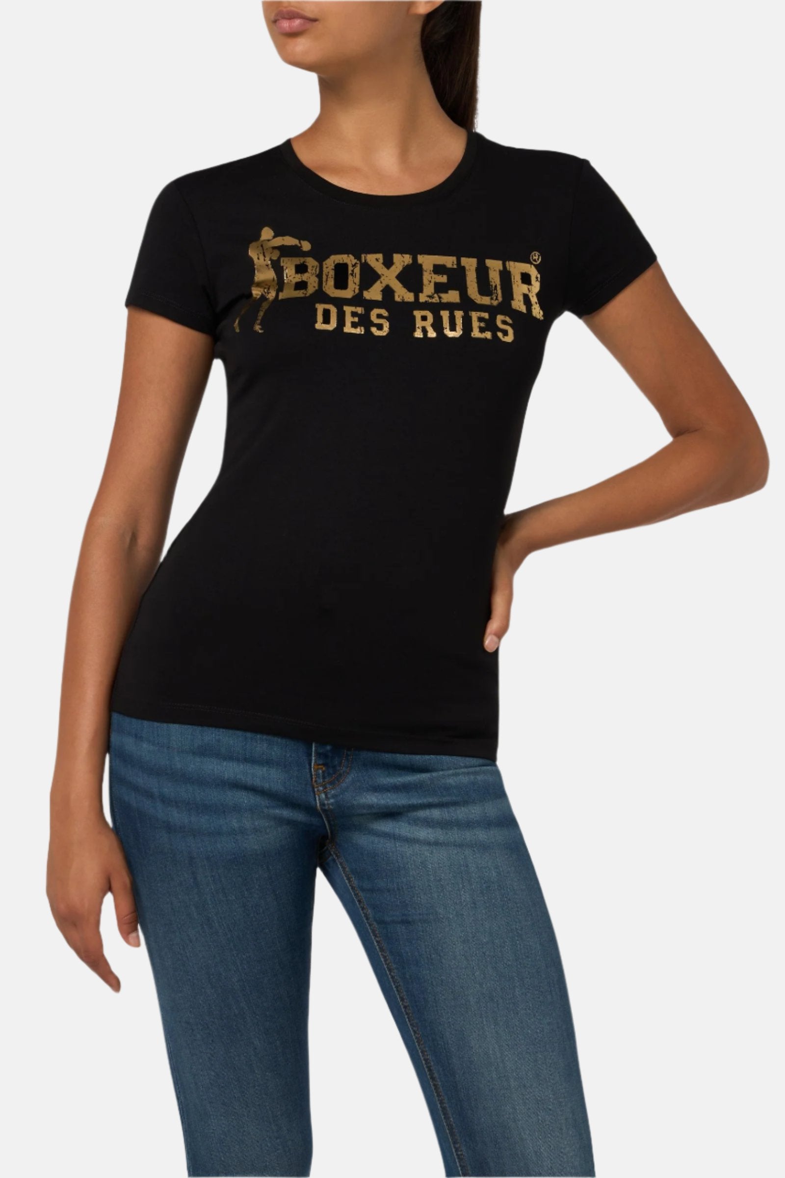 Maglietta con logo iconico in nero-oro T-Shirts Boxeur des Rues   