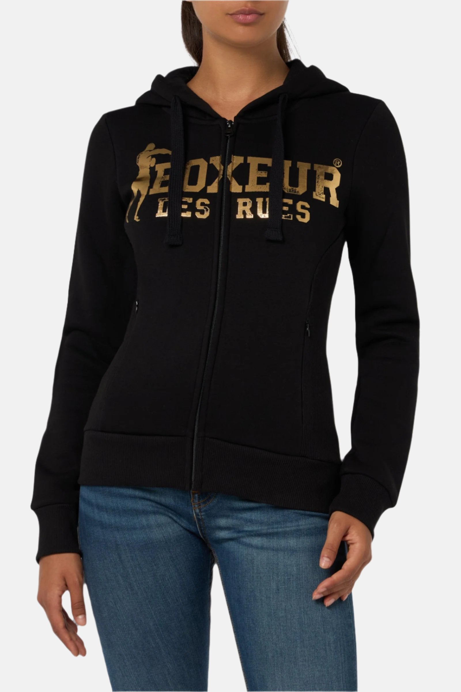 Felpa Basic Logo Full Zip in nero-oro Sweatjackets Boxeur des Rues   