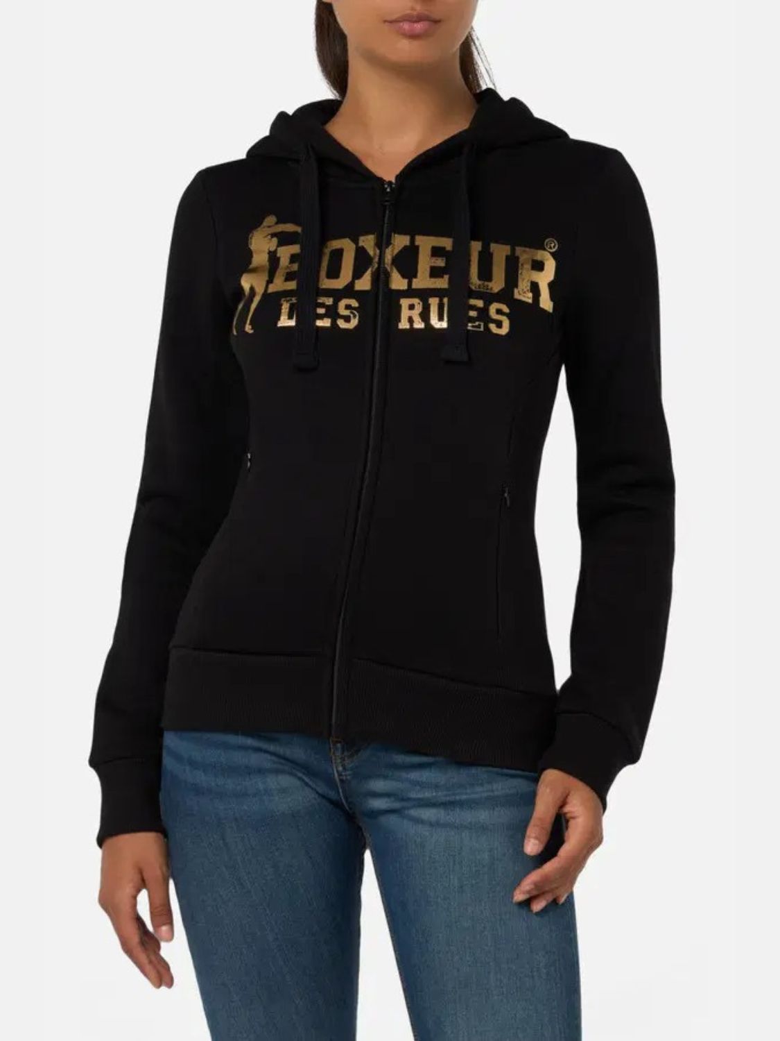 Felpa Basic Logo Full Zip in nero-oro Sweatjackets Boxeur des Rues