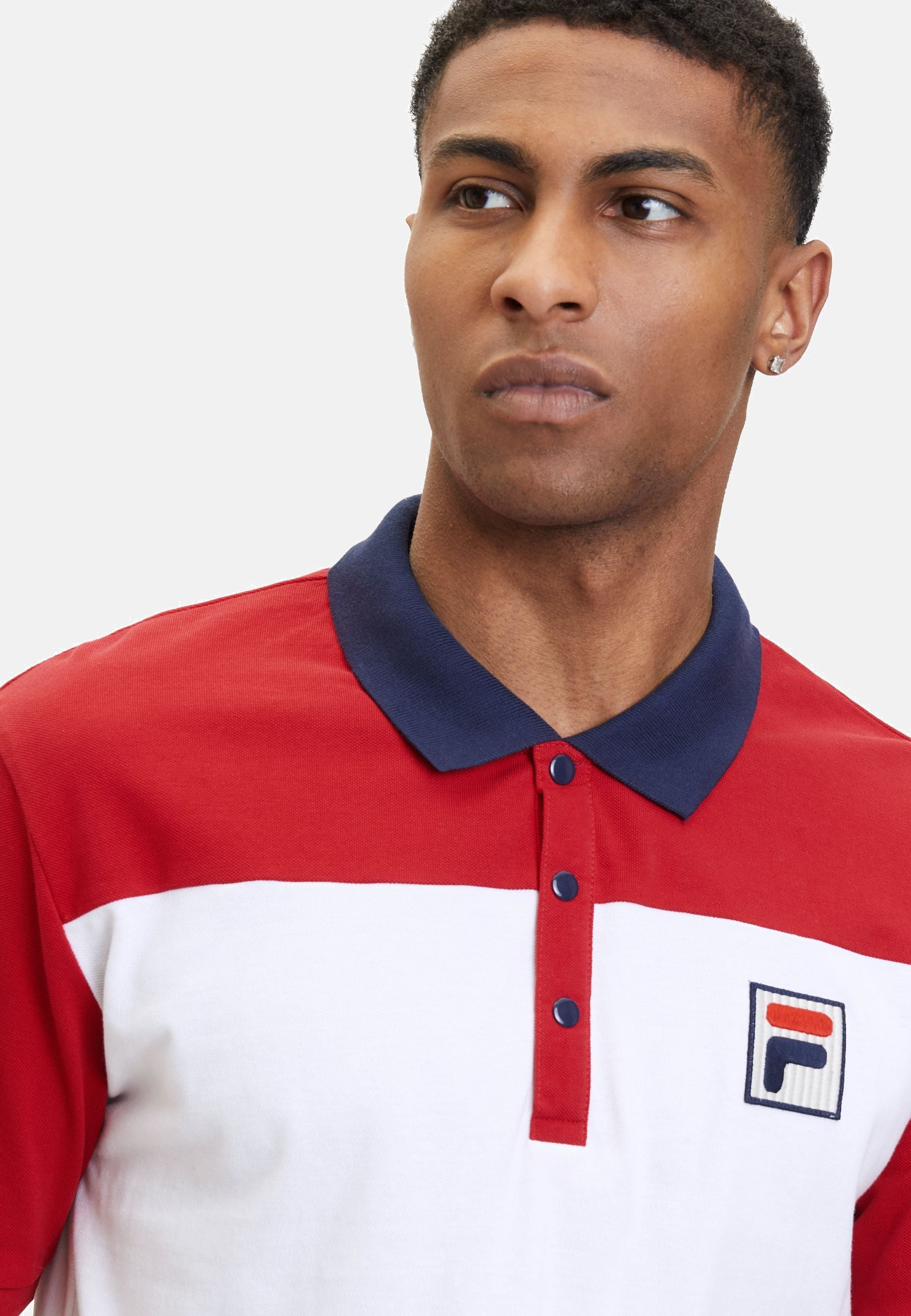 Polo Lianshan a blocchi di colore bianco brillante True Red Polo Fila   