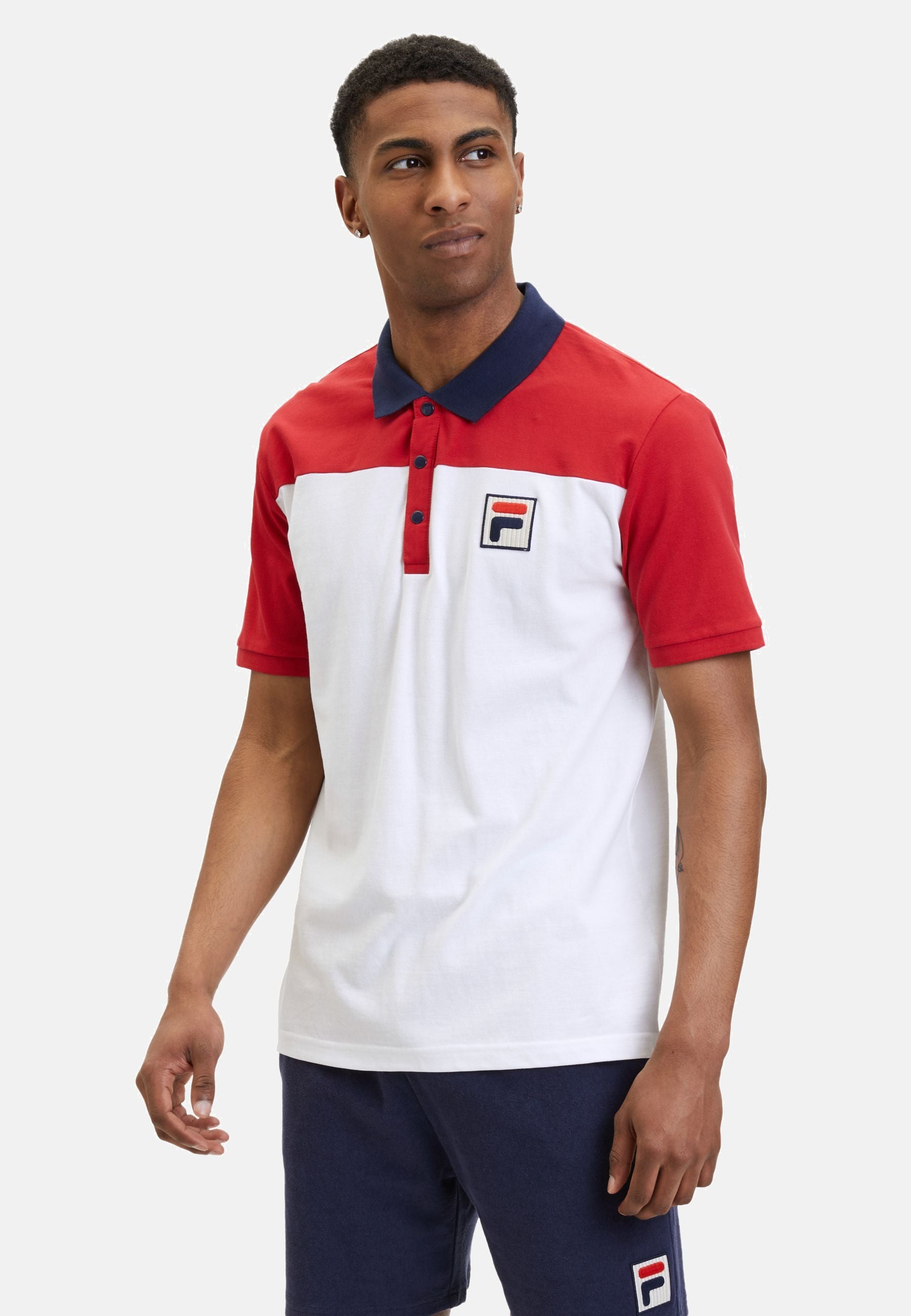 Polo Lianshan a blocchi di colore bianco brillante True Red Polo Fila   