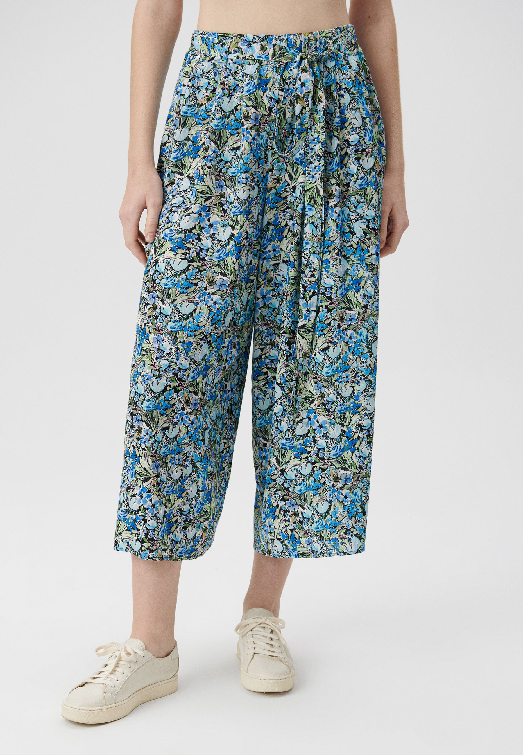 Pantaloni in tessuto con stampa giardino blu Pantaloni Mavi   