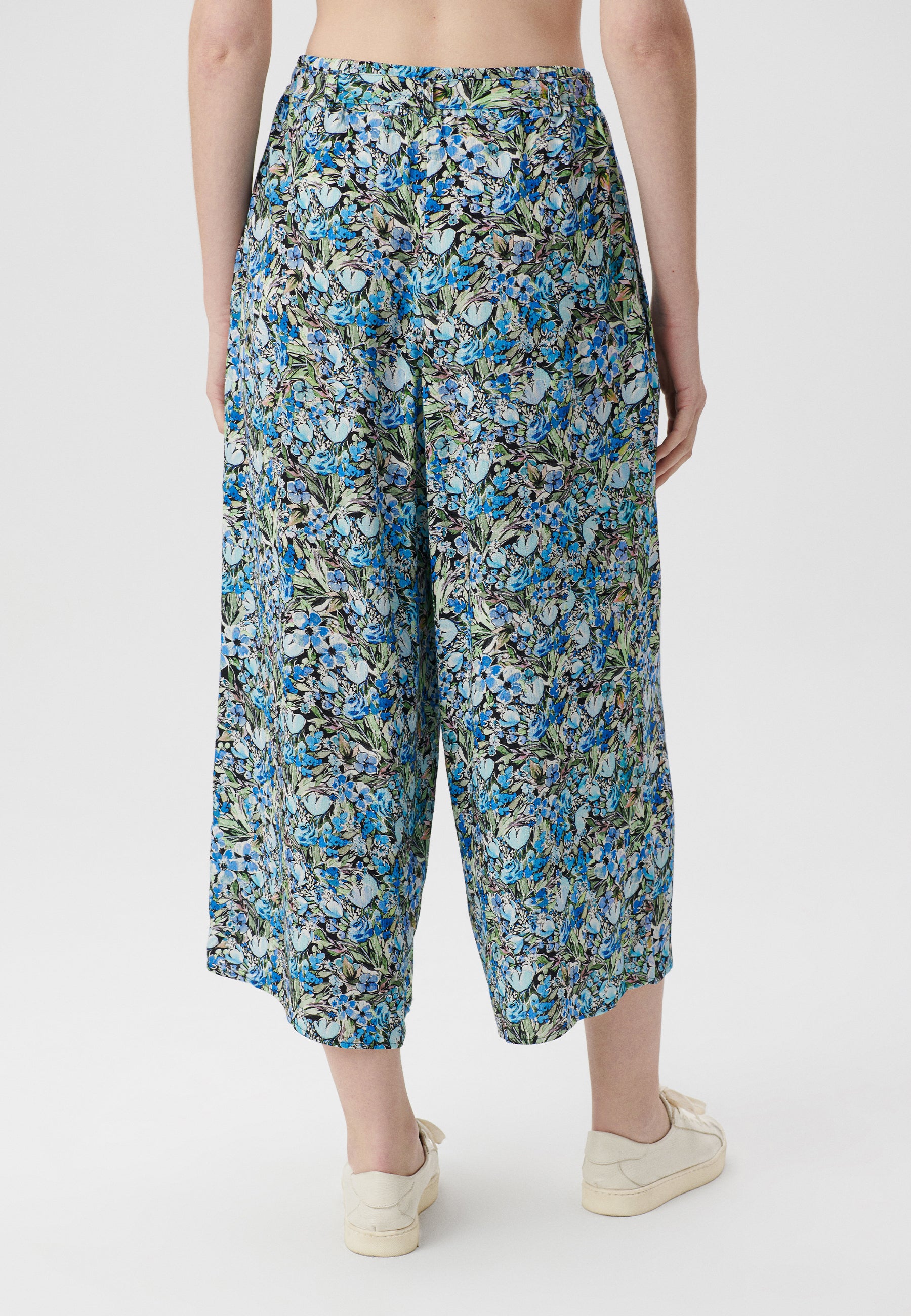 Pantaloni in tessuto con stampa giardino blu Pantaloni Mavi   