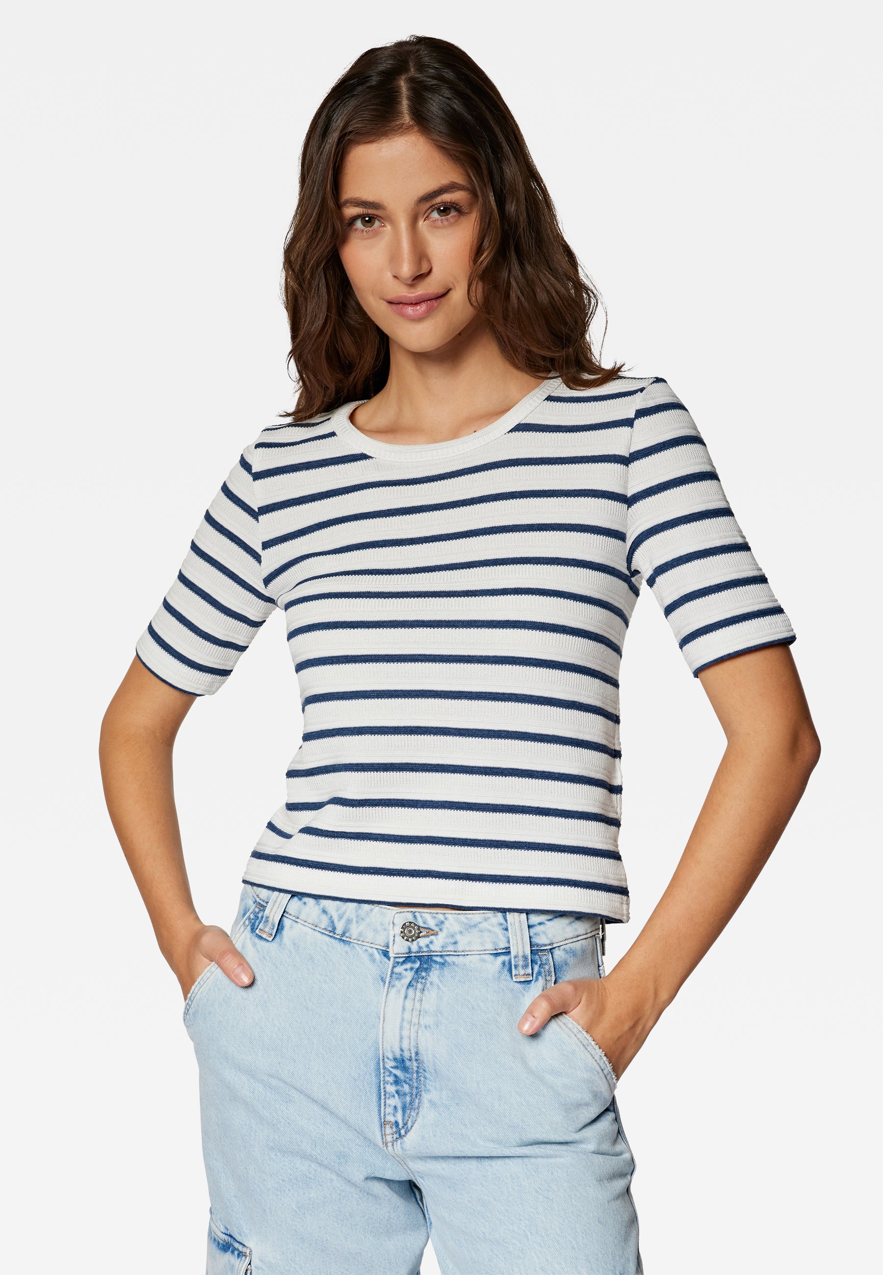 Maglia girocollo a righe blu navy Mavi   