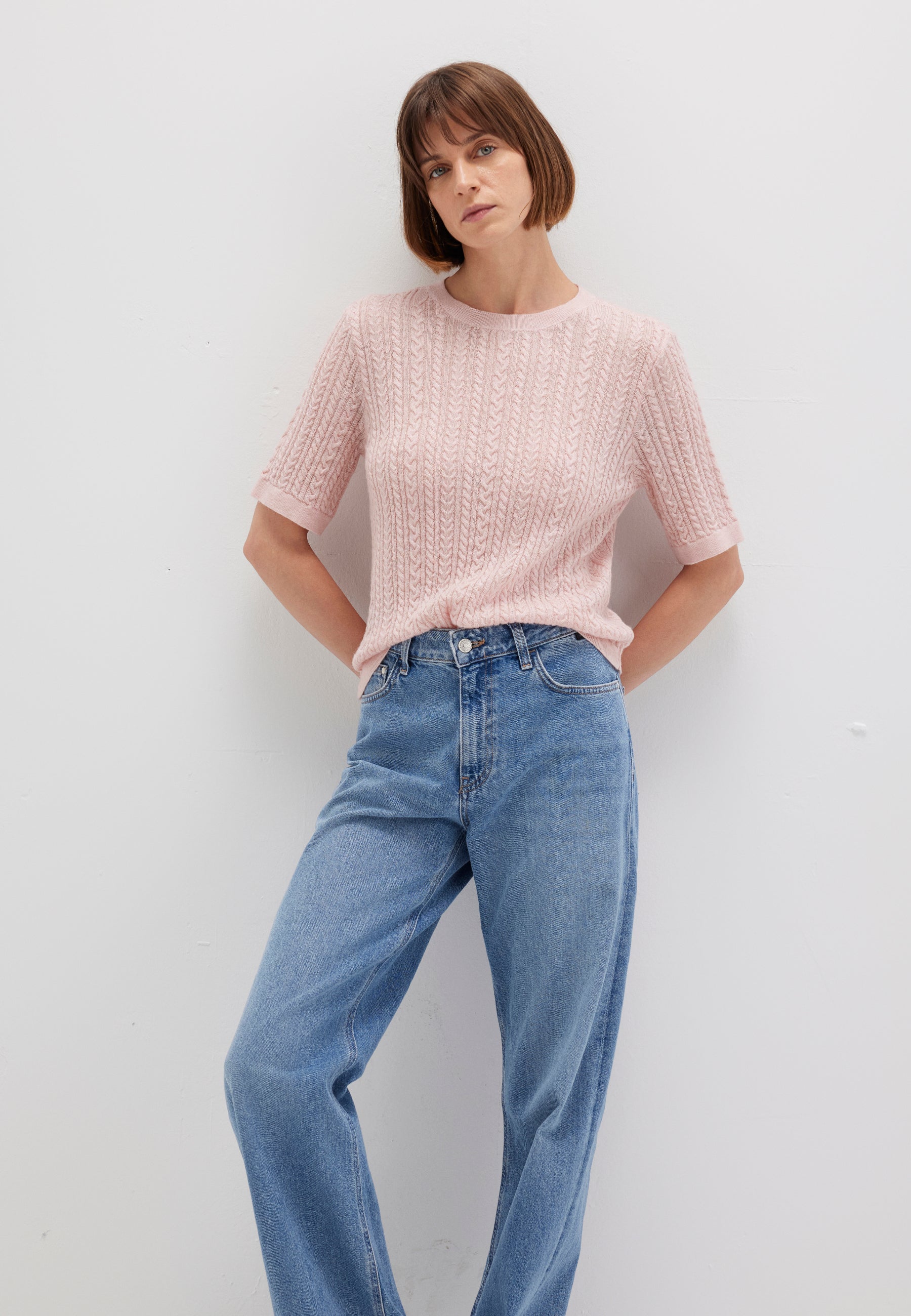 Tricot a maniche corte in Lotus Melange Maglioni Mavi