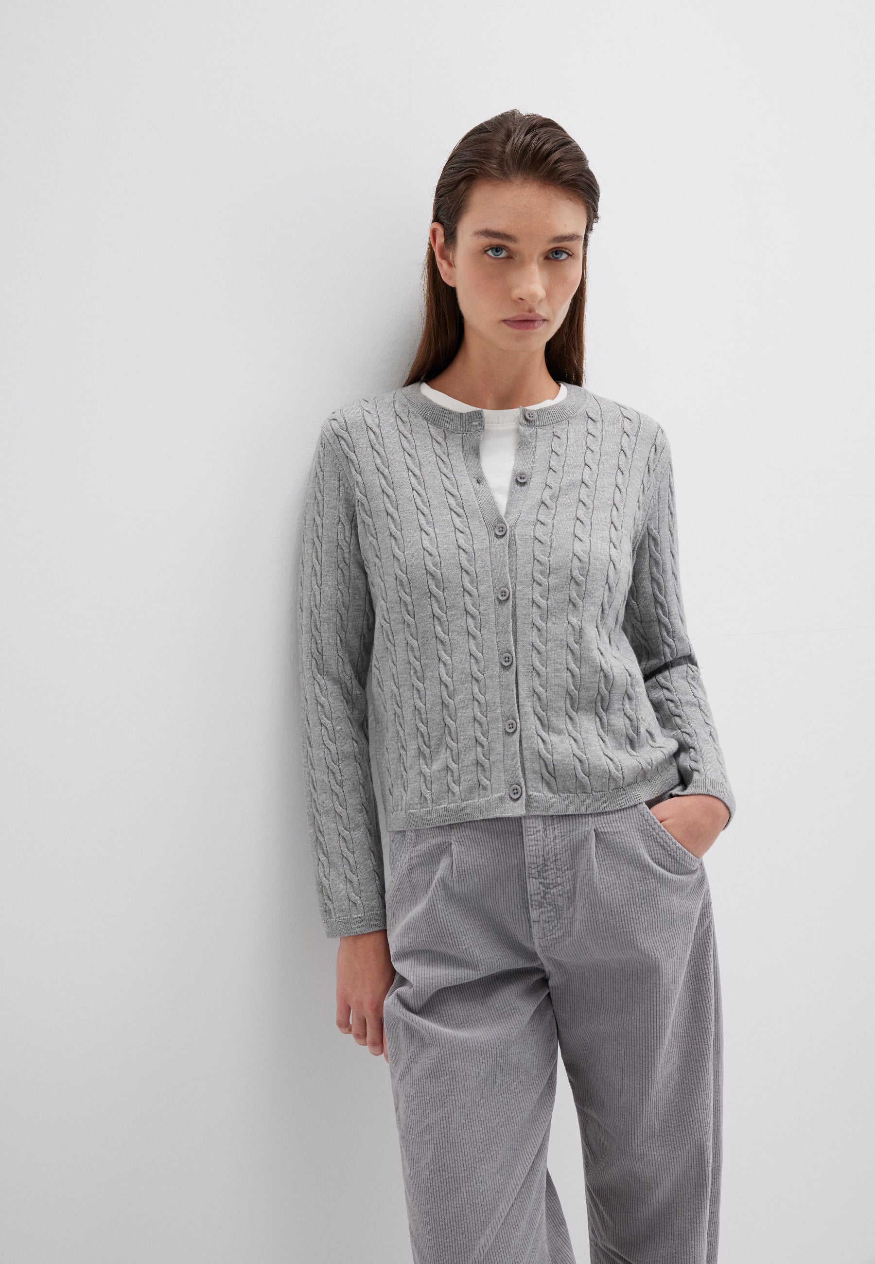 Cardigan corto con bottoni in grigio medio melange Cardigan Mavi