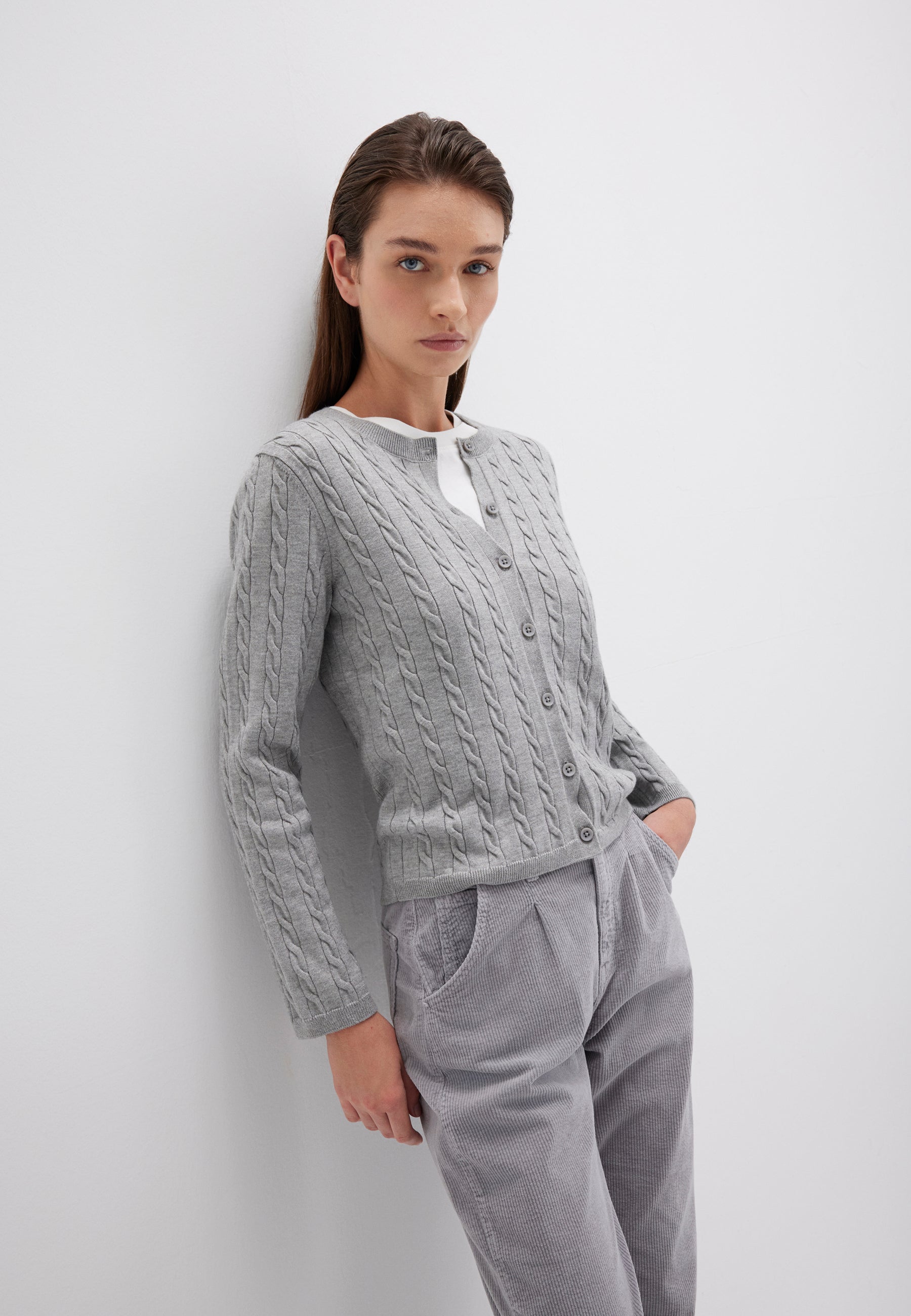 Cardigan corto con bottoni in grigio medio melange Cardigan Mavi