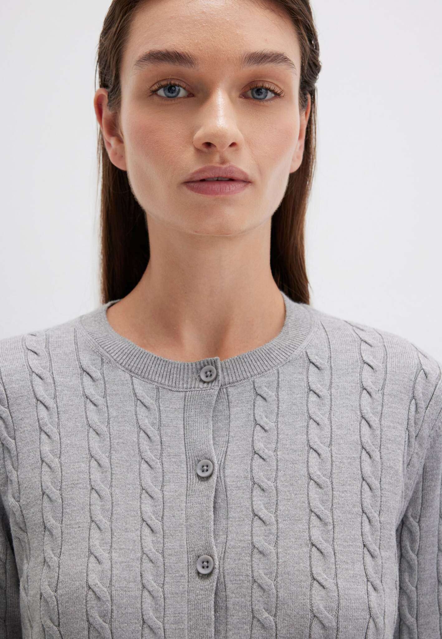 Cardigan corto con bottoni in grigio medio melange Cardigan Mavi