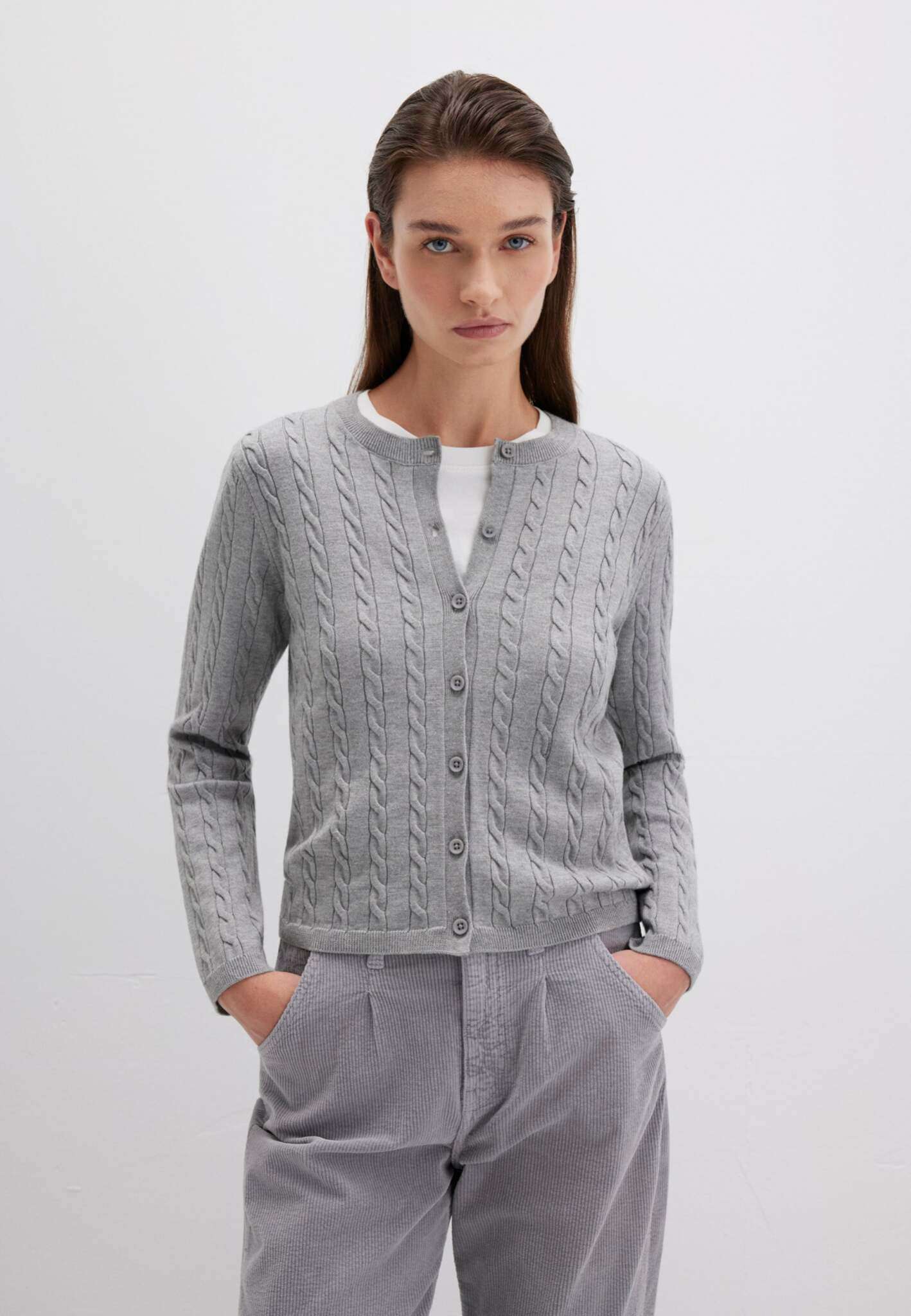 Cardigan corto con bottoni in grigio medio melange Cardigan Mavi