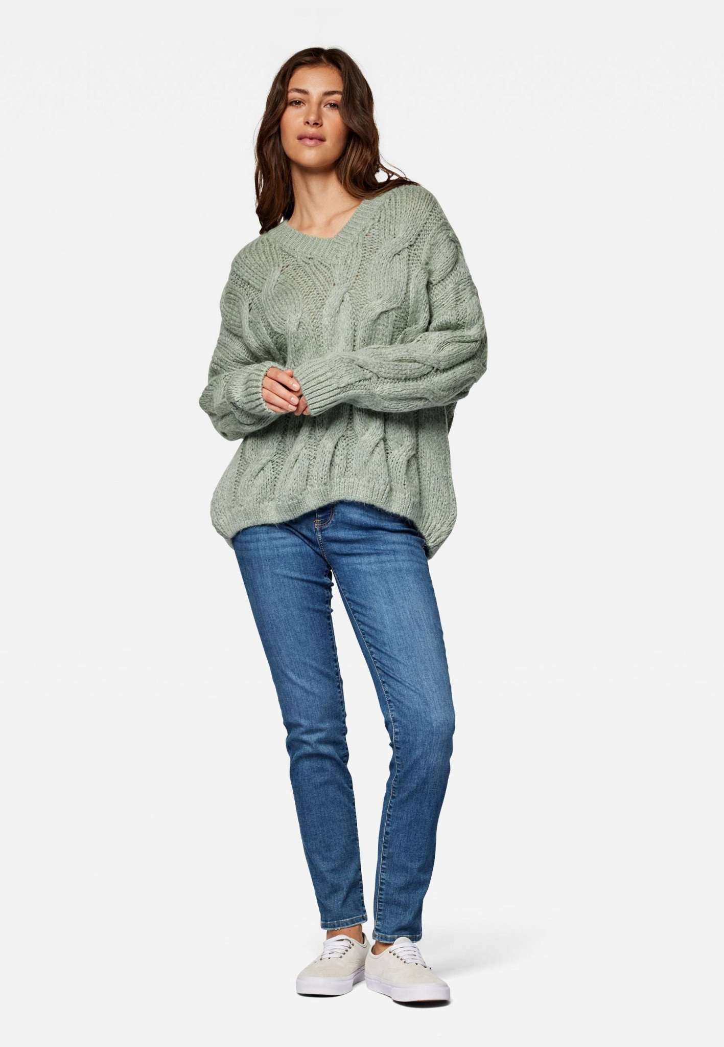 Maglione con scollo a V in grigio acqua Maglioni Mavi   