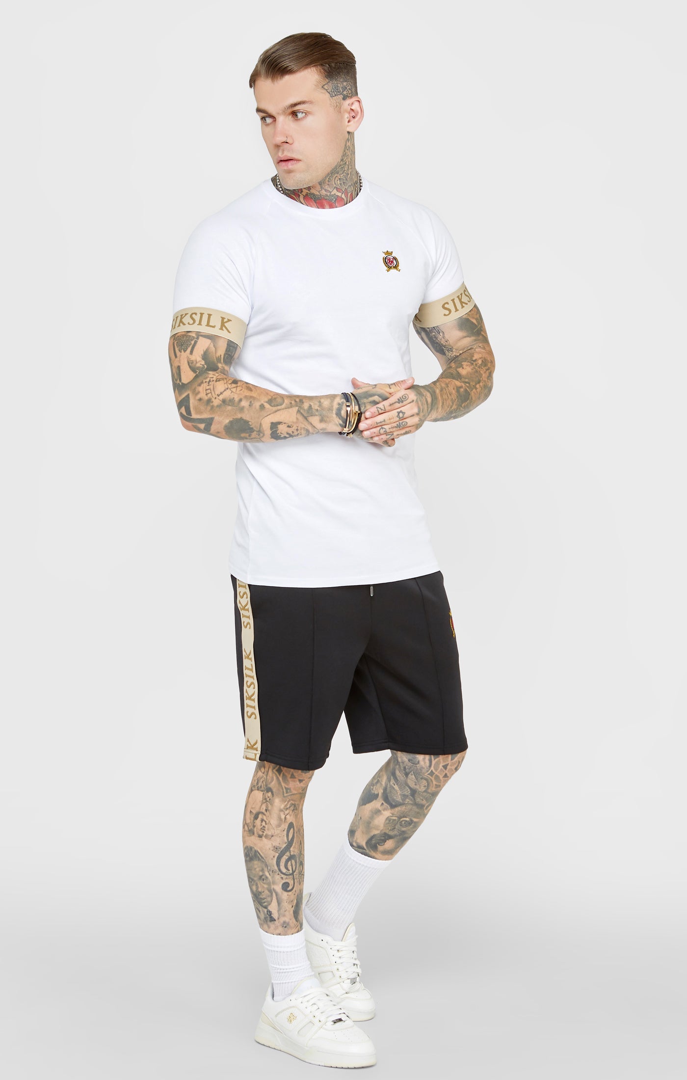 Maglietta Crest con polsini elasticizzati in bianco Magliette SikSilk   