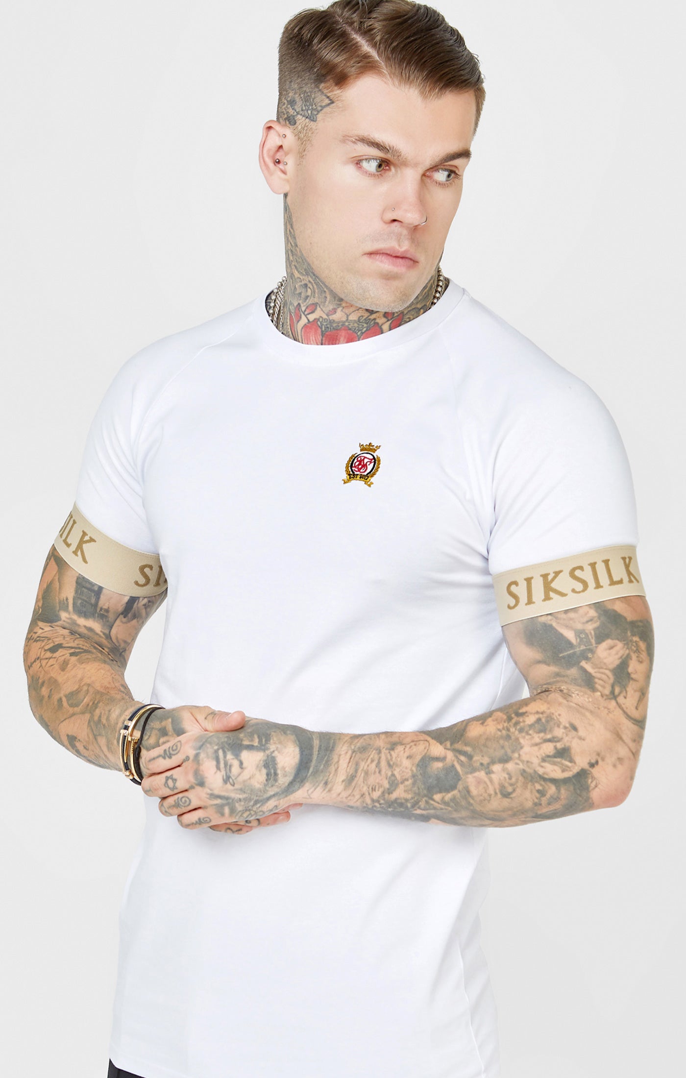 Maglietta Crest con polsini elasticizzati in bianco Magliette SikSilk   