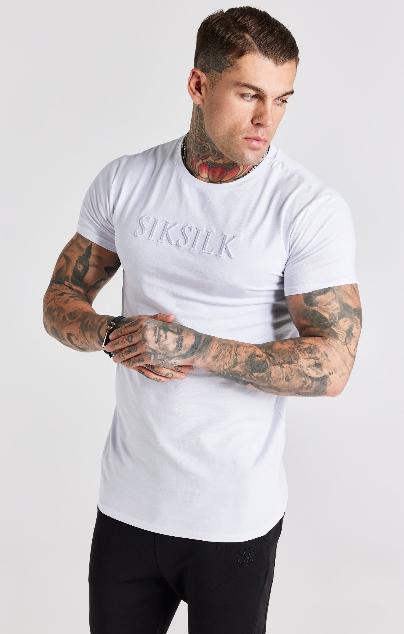 Maglietta muscolare ricamata in bianco T-Shirt SikSilk   