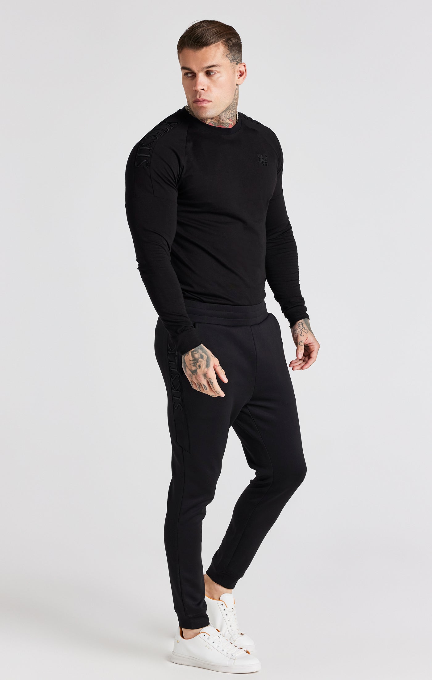 Camicia a maniche lunghe con pannello muscolare in nero Magliette SikSilk   