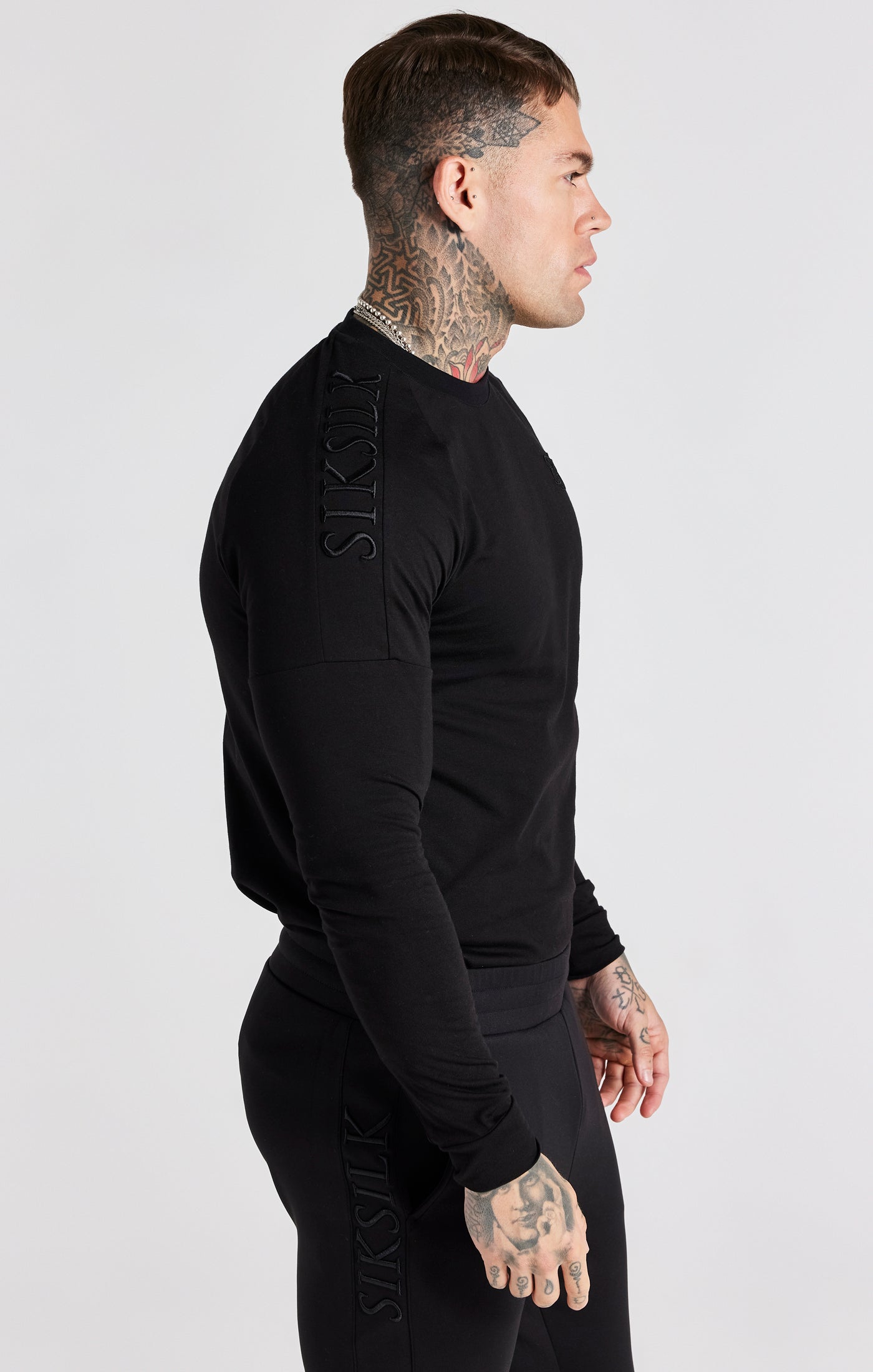 Camicia a maniche lunghe con pannello muscolare in nero Magliette SikSilk   