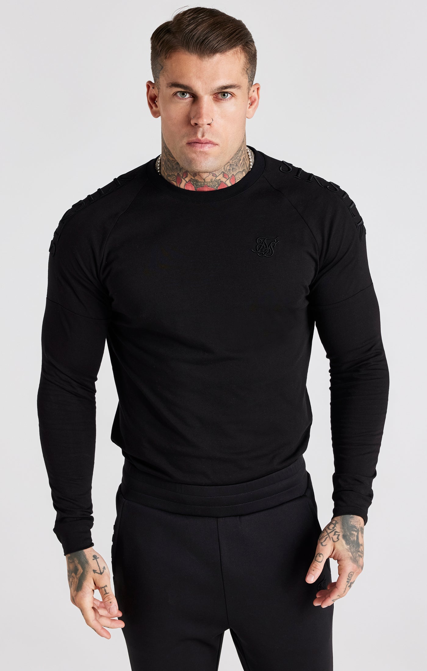 Camicia a maniche lunghe con pannello muscolare in nero Magliette SikSilk   