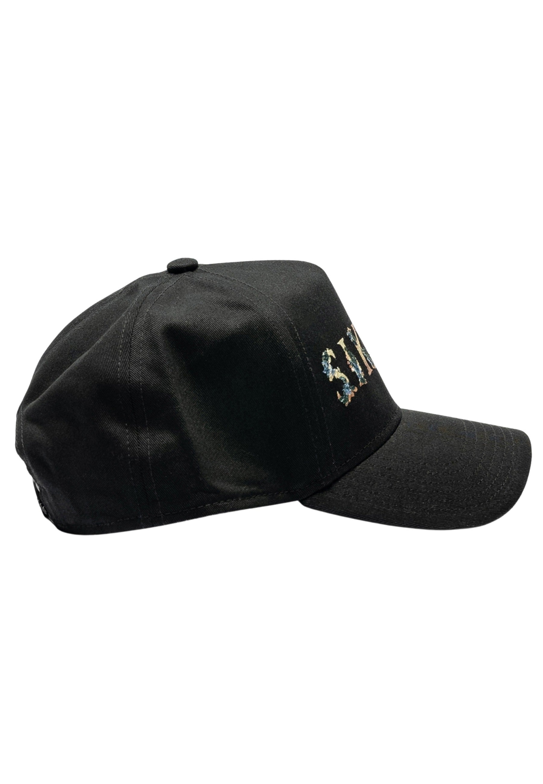 Cappello Trucker con ricamo floreale in nero Cappelli SikSilk   