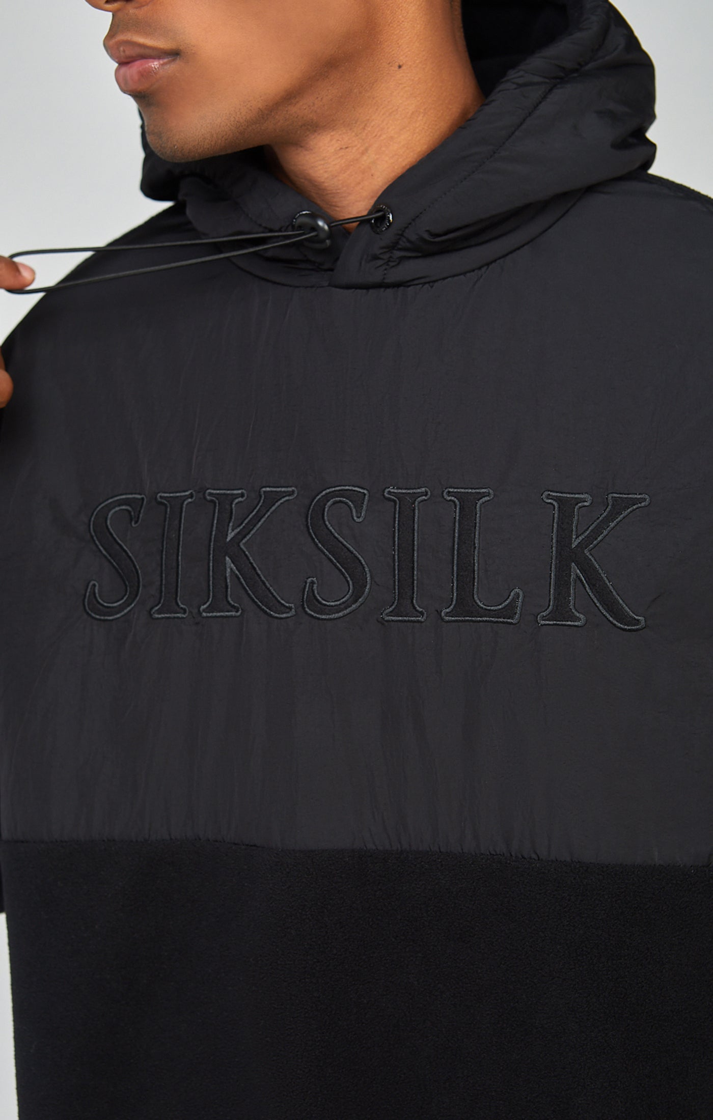 Polar Fleece Cut & Sew Overhead Hoodie in nero Felpa con cappuccio SikSilk   