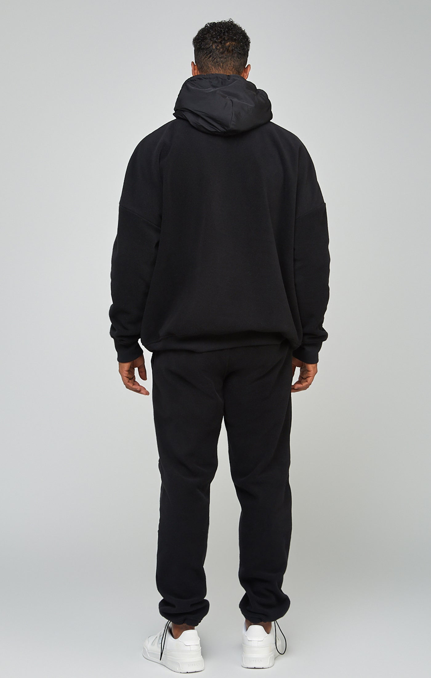 Polar Fleece Cut & Sew Overhead Hoodie in nero Felpa con cappuccio SikSilk   