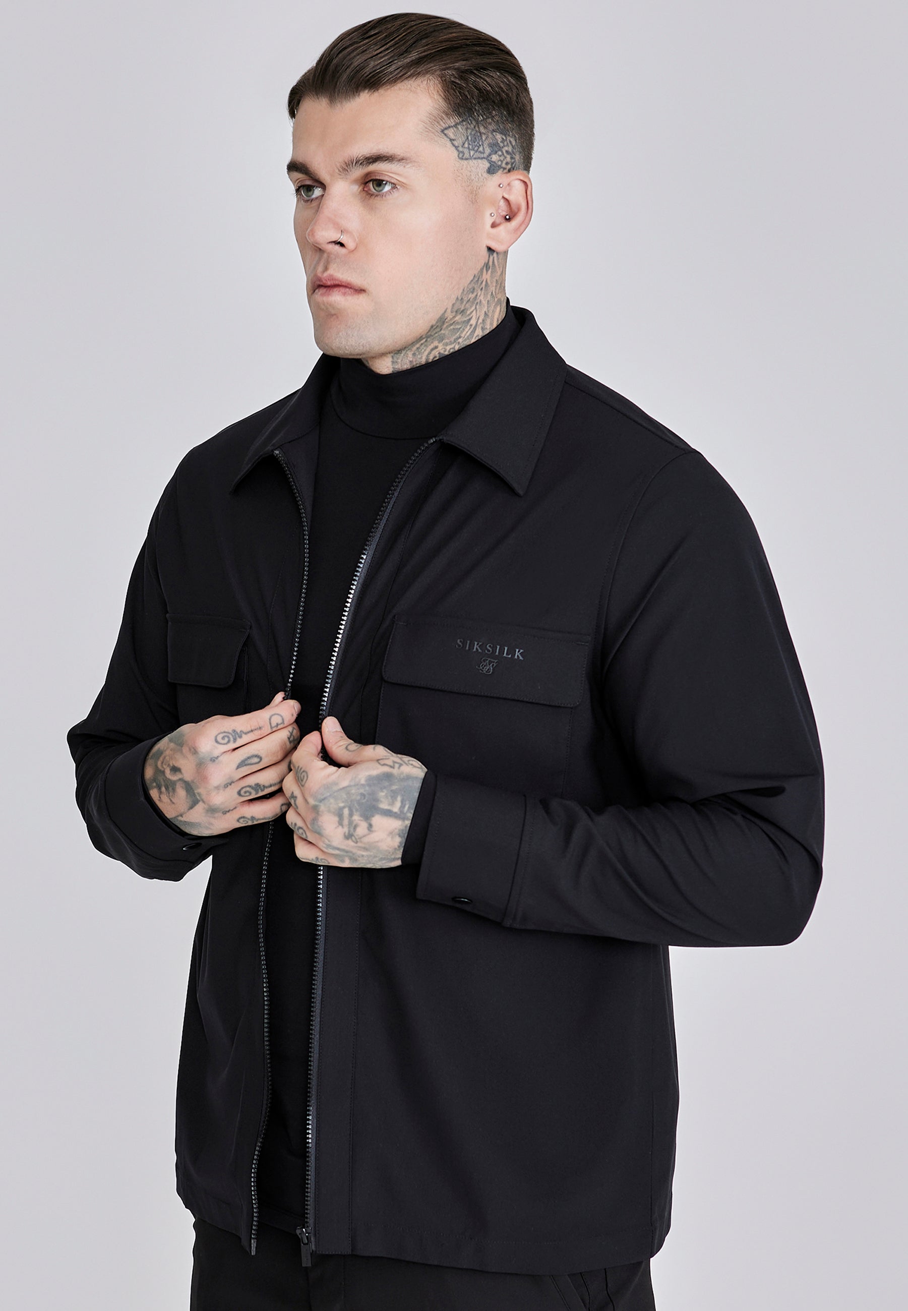 Camicia Utility Overshirt in nero Camicie SikSilk