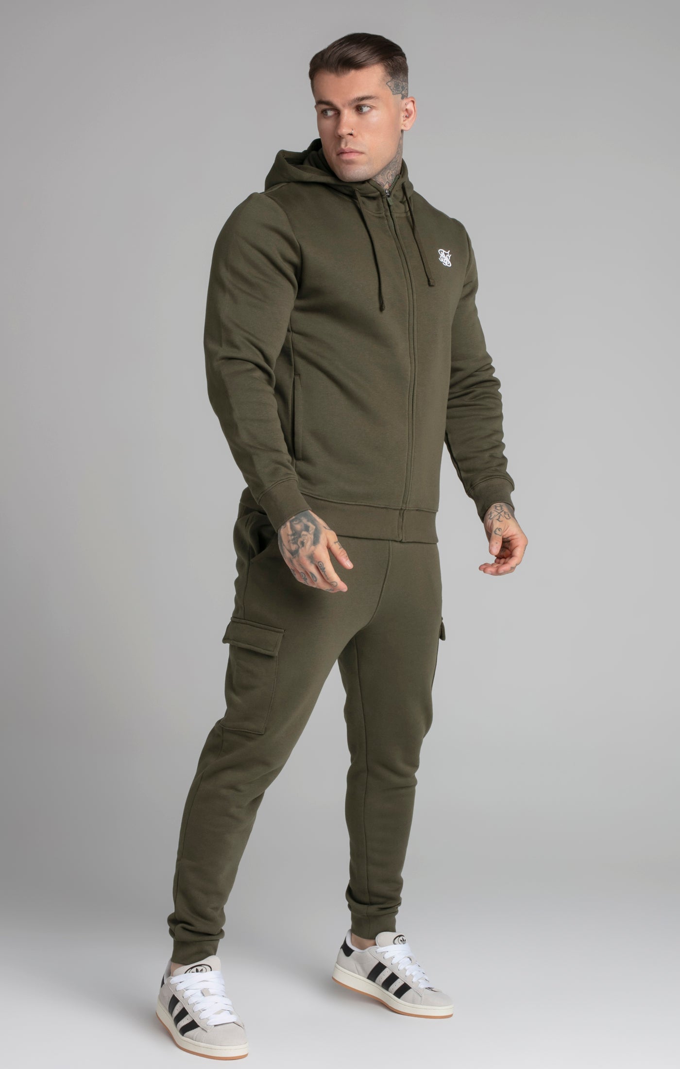 Felpa con cappuccio Essential Zip Through Funnel in Khaki Hoodie SikSilk   