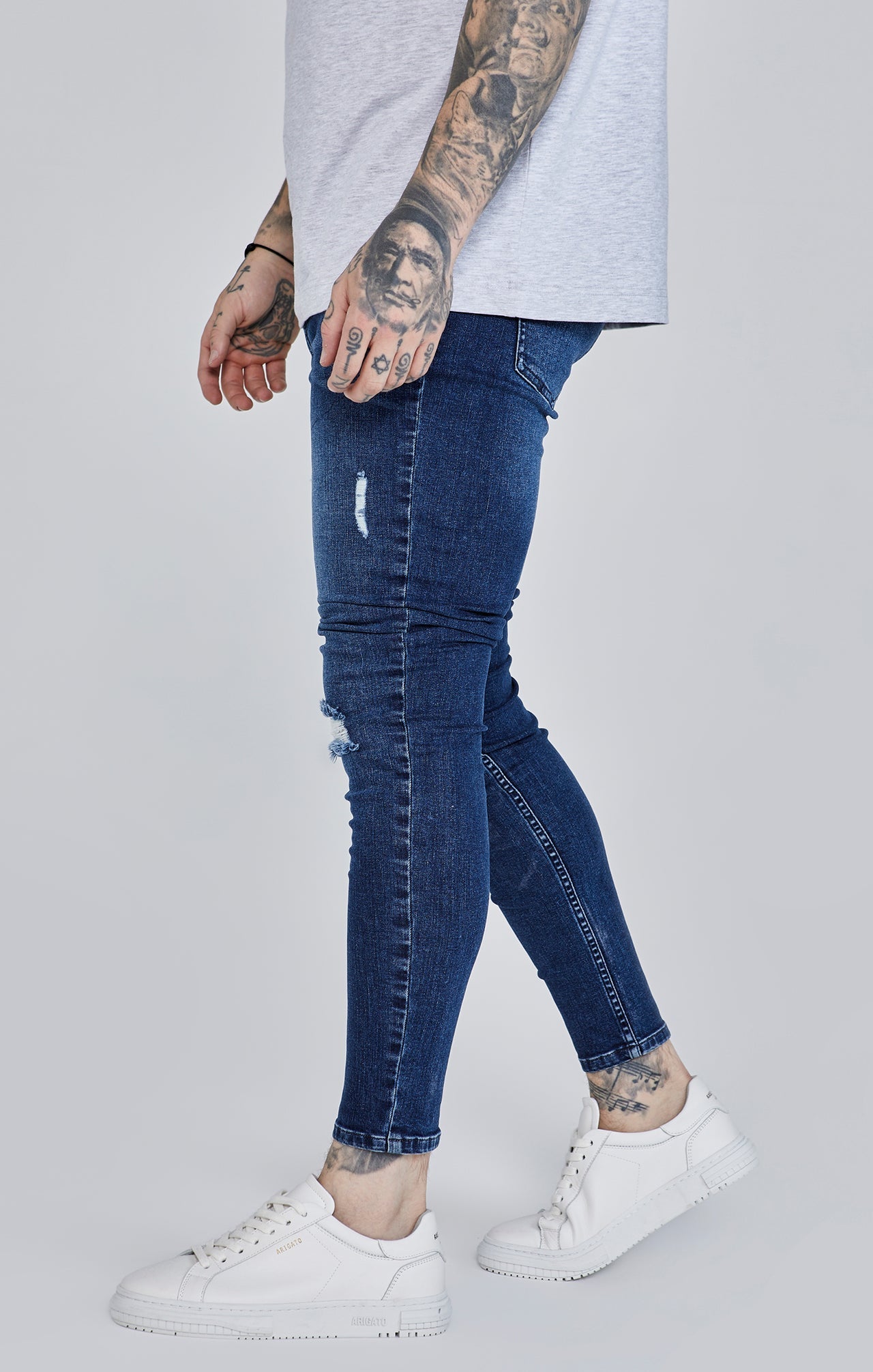 Jeans skinny invecchiati in jeans blu SikSilk   