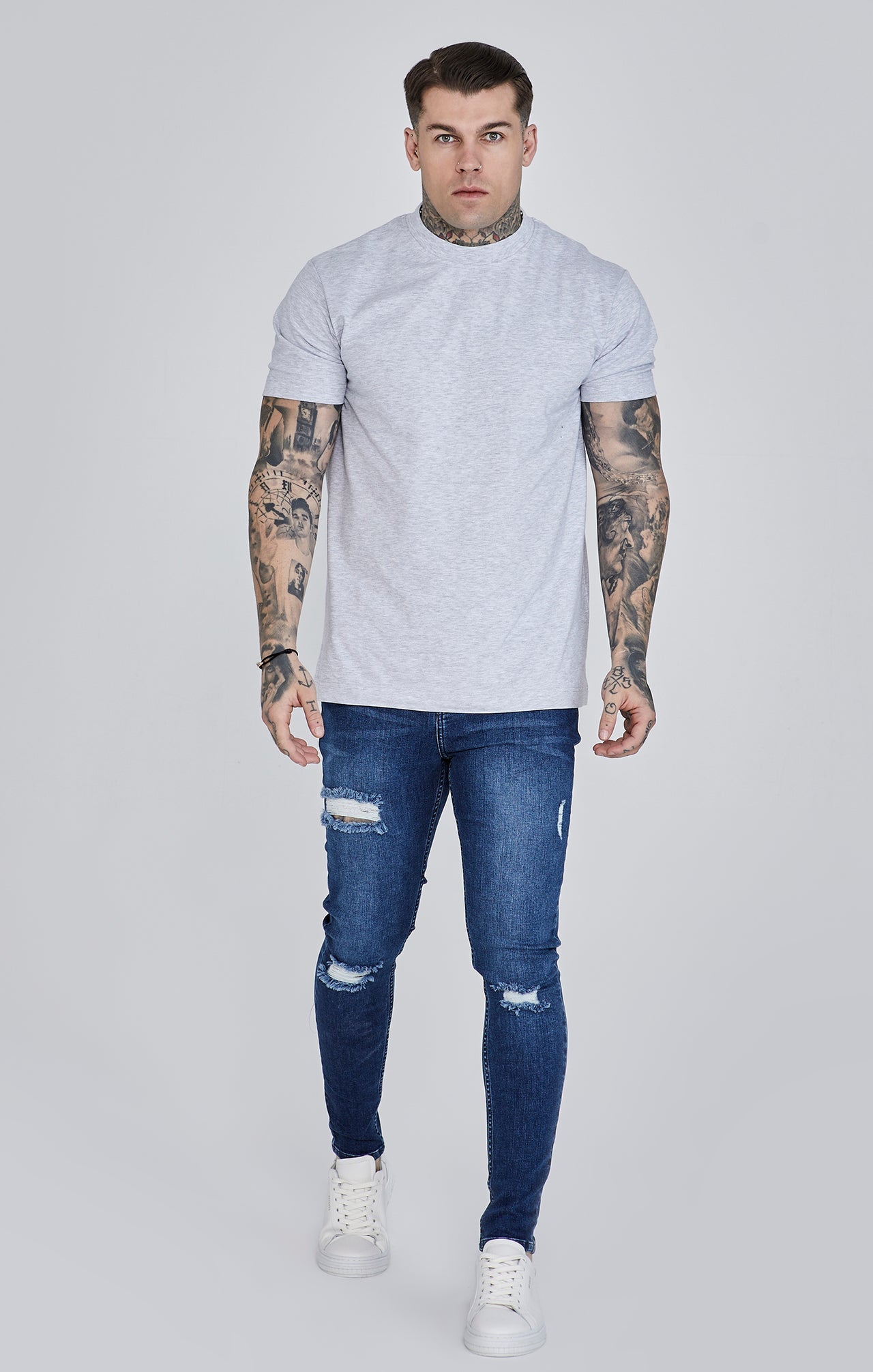 Jeans skinny invecchiati in jeans blu SikSilk   