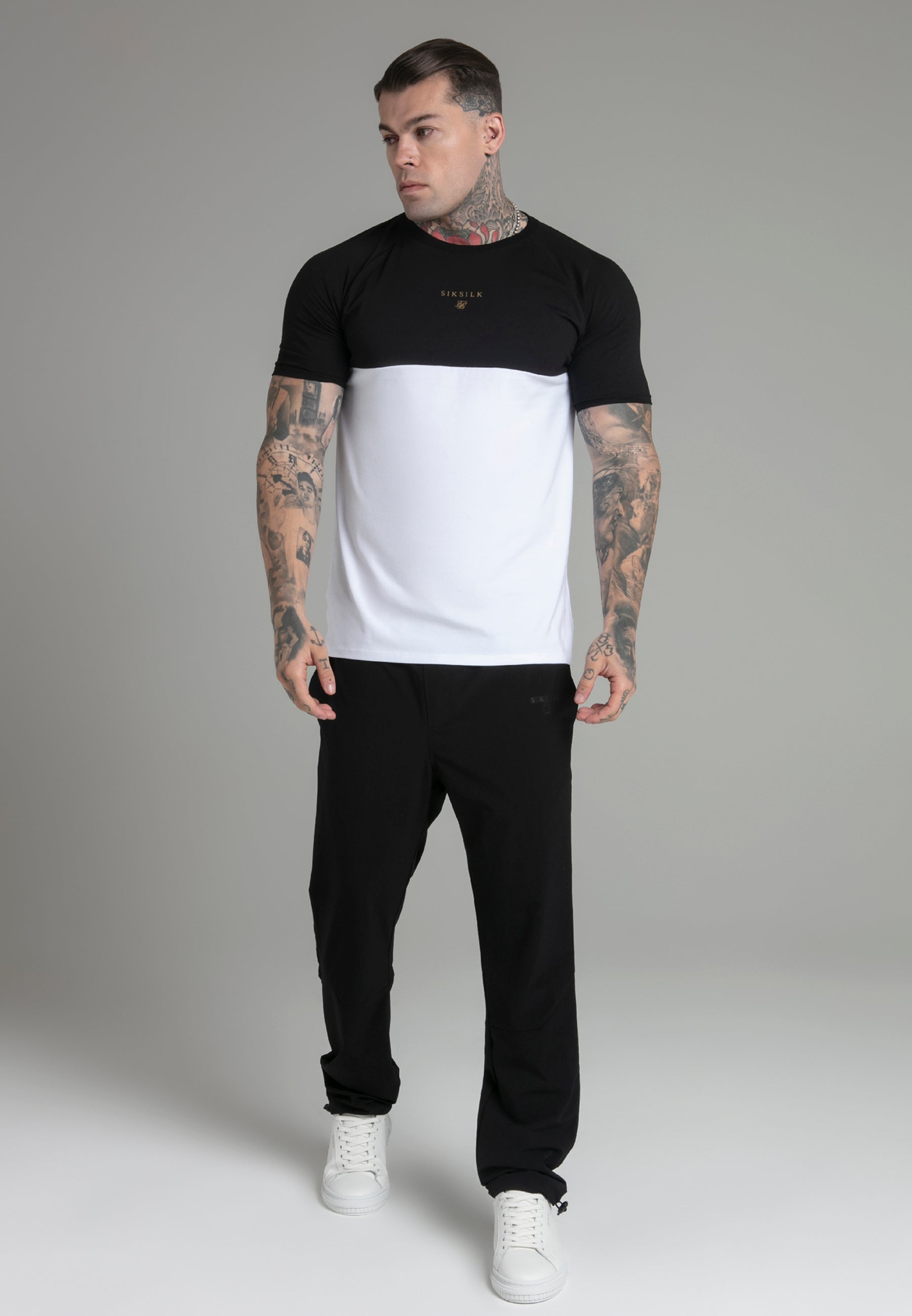 Maglietta Cut and Sew in Nero, Bianco Magliette SikSilk   