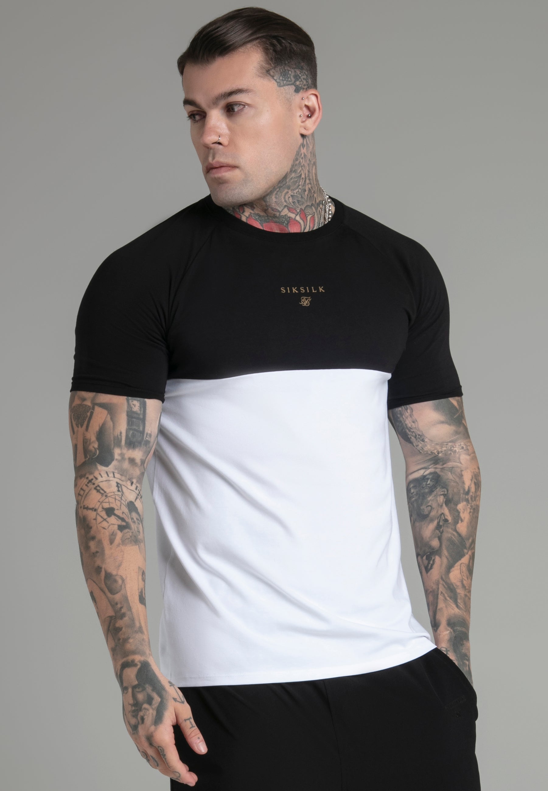 Maglietta Cut and Sew in Nero, Bianco Magliette SikSilk   