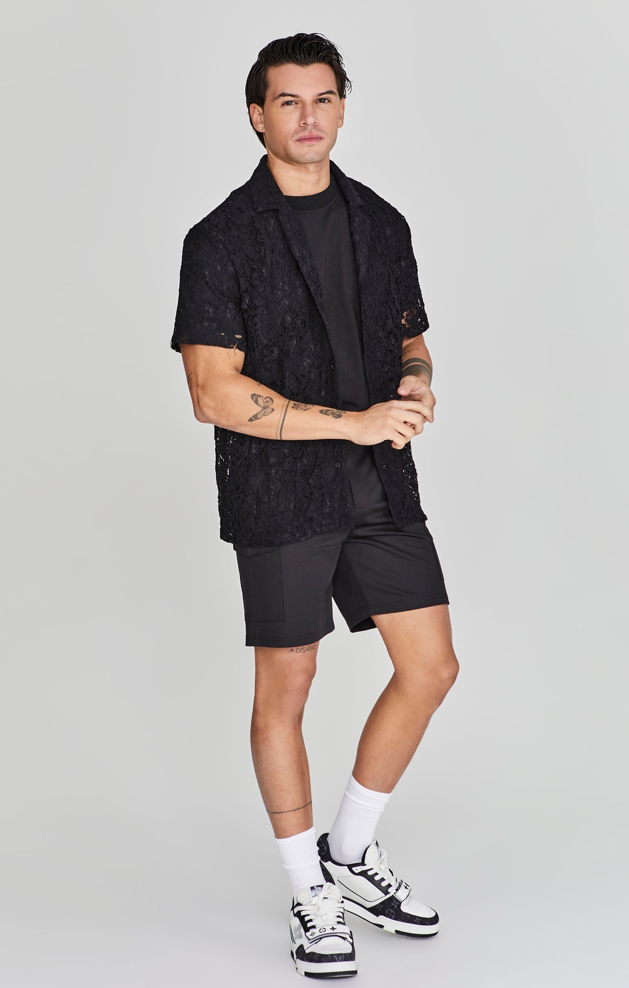 Camicia Resort in pizzo in nero Camicie SikSilk   