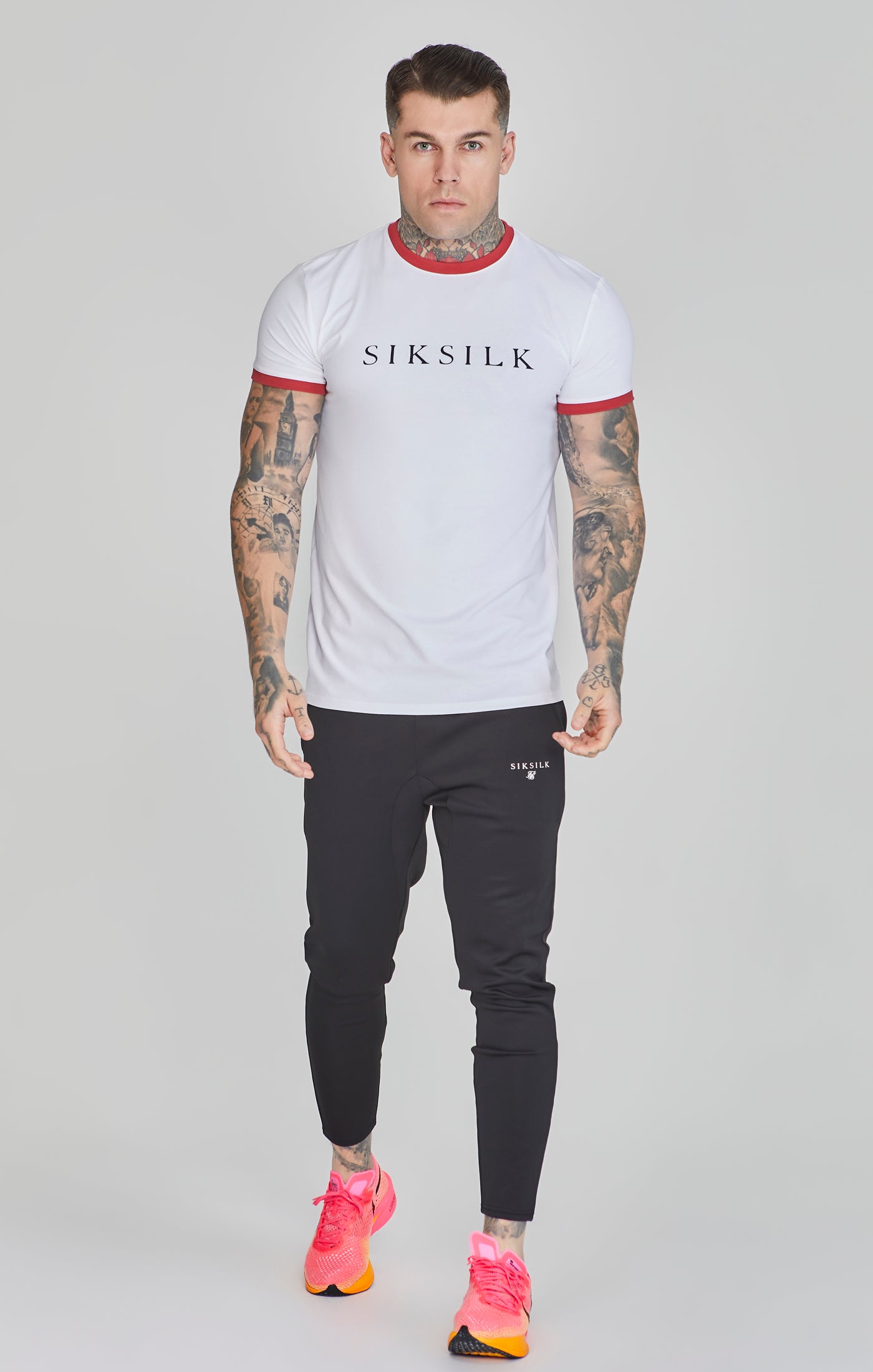 Maglietta Ringer in Bianco/Rosso Magliette SikSilk   