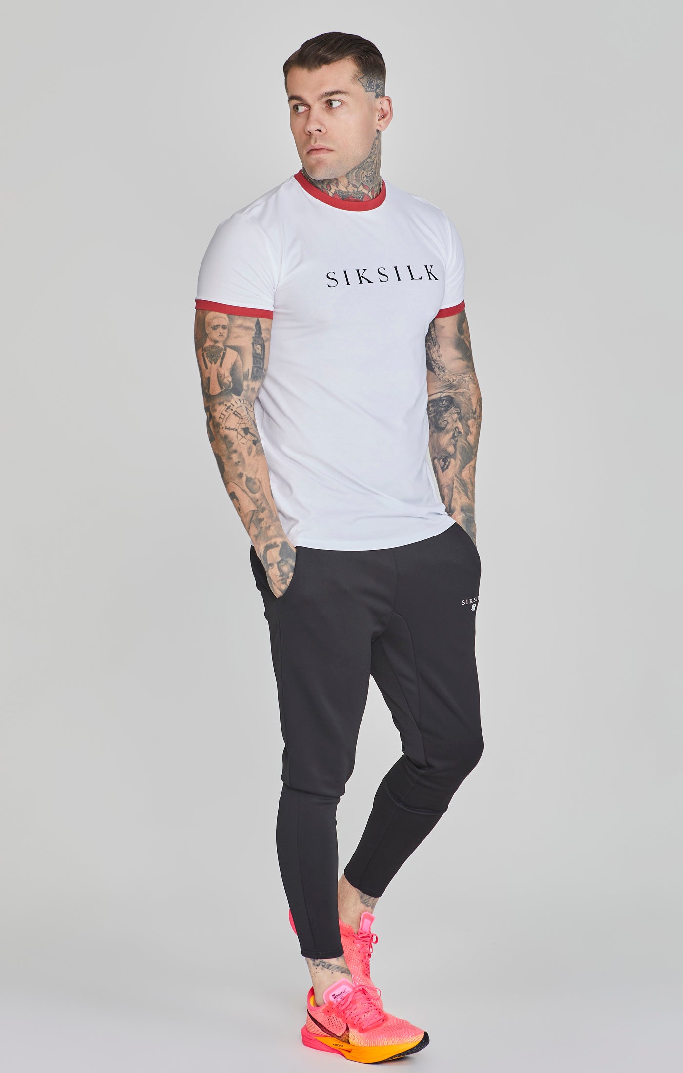 Maglietta Ringer in Bianco/Rosso Magliette SikSilk   