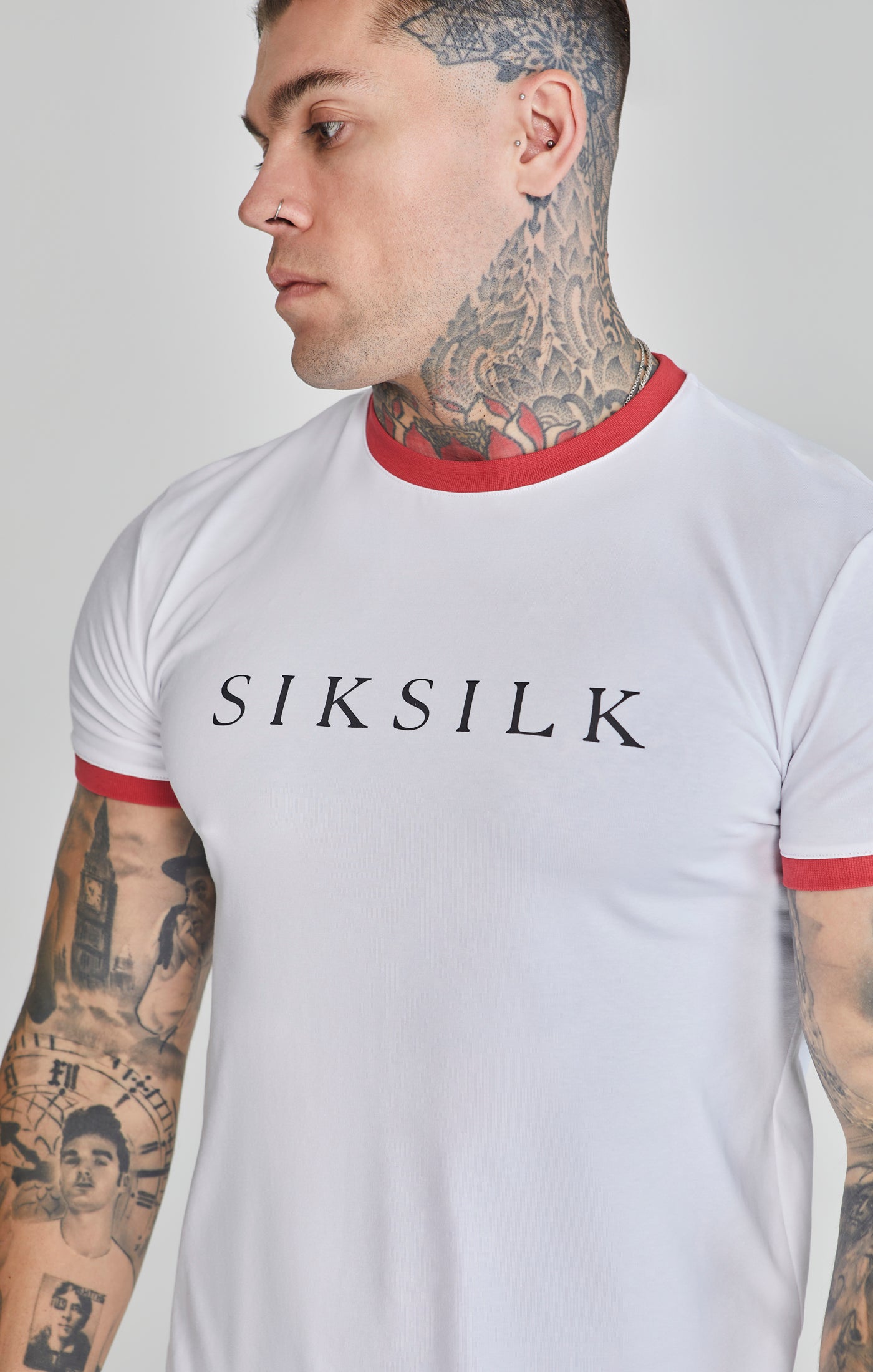 Maglietta Ringer in Bianco/Rosso Magliette SikSilk   