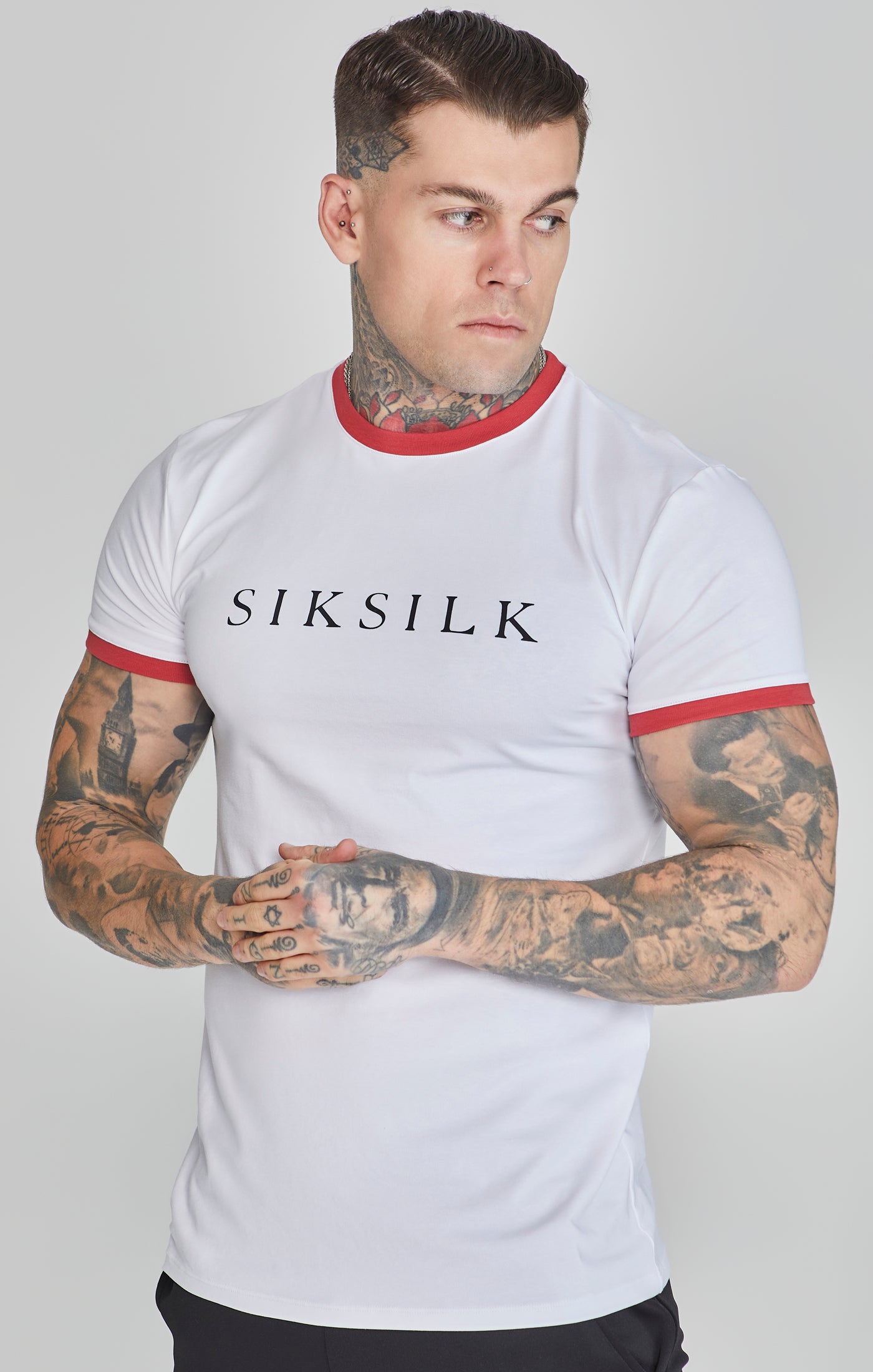 Maglietta Ringer in Bianco/Rosso Magliette SikSilk   