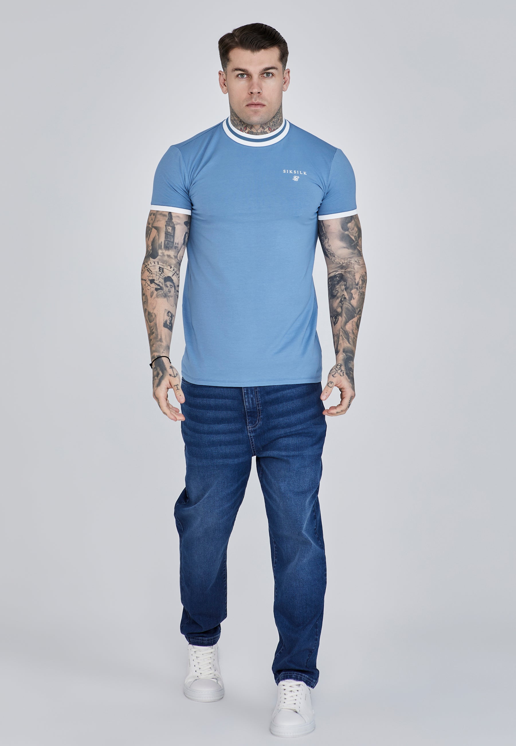 Maglietta Ringer in Blu Magliette SikSilk   