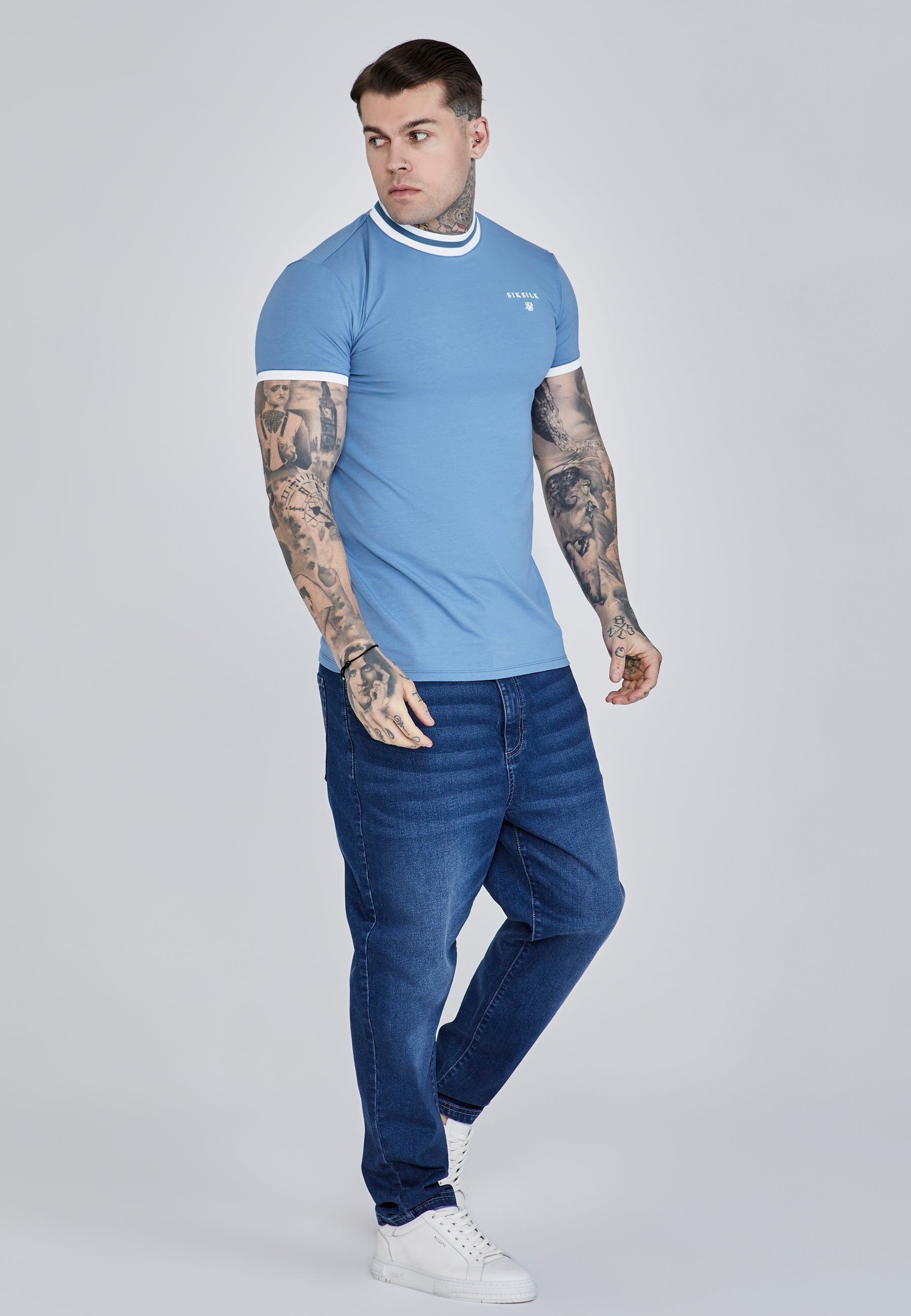 Maglietta Ringer in Blu Magliette SikSilk   