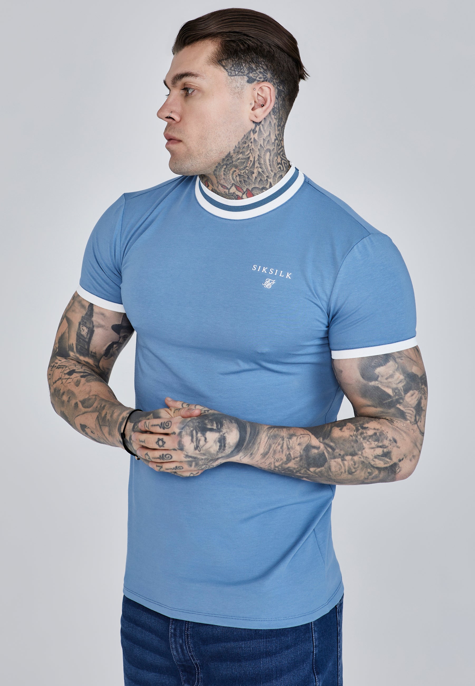 Maglietta Ringer in Blu Magliette SikSilk   