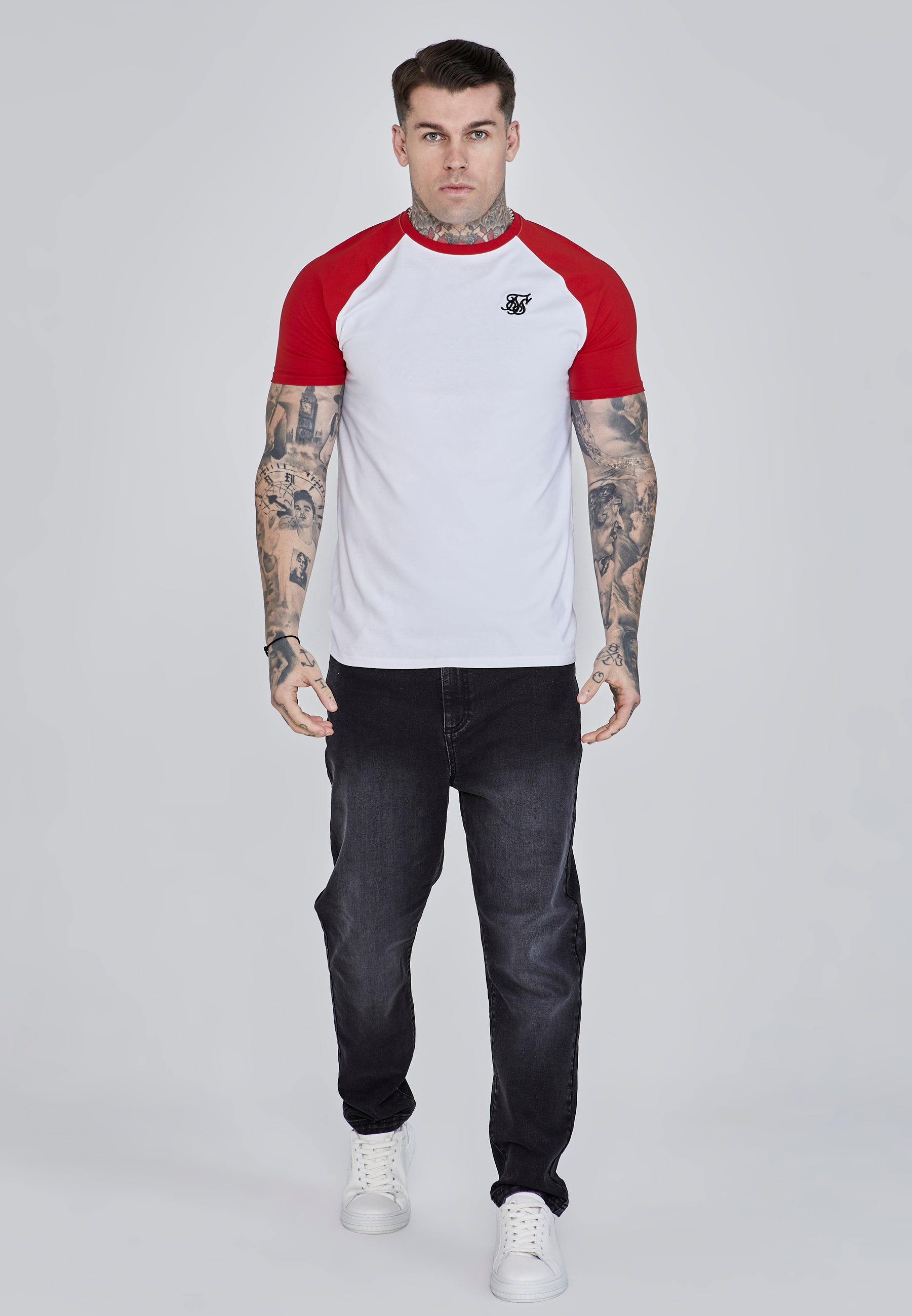 Maglietta Raglan in Bianco, Rosso Magliette SikSilk   