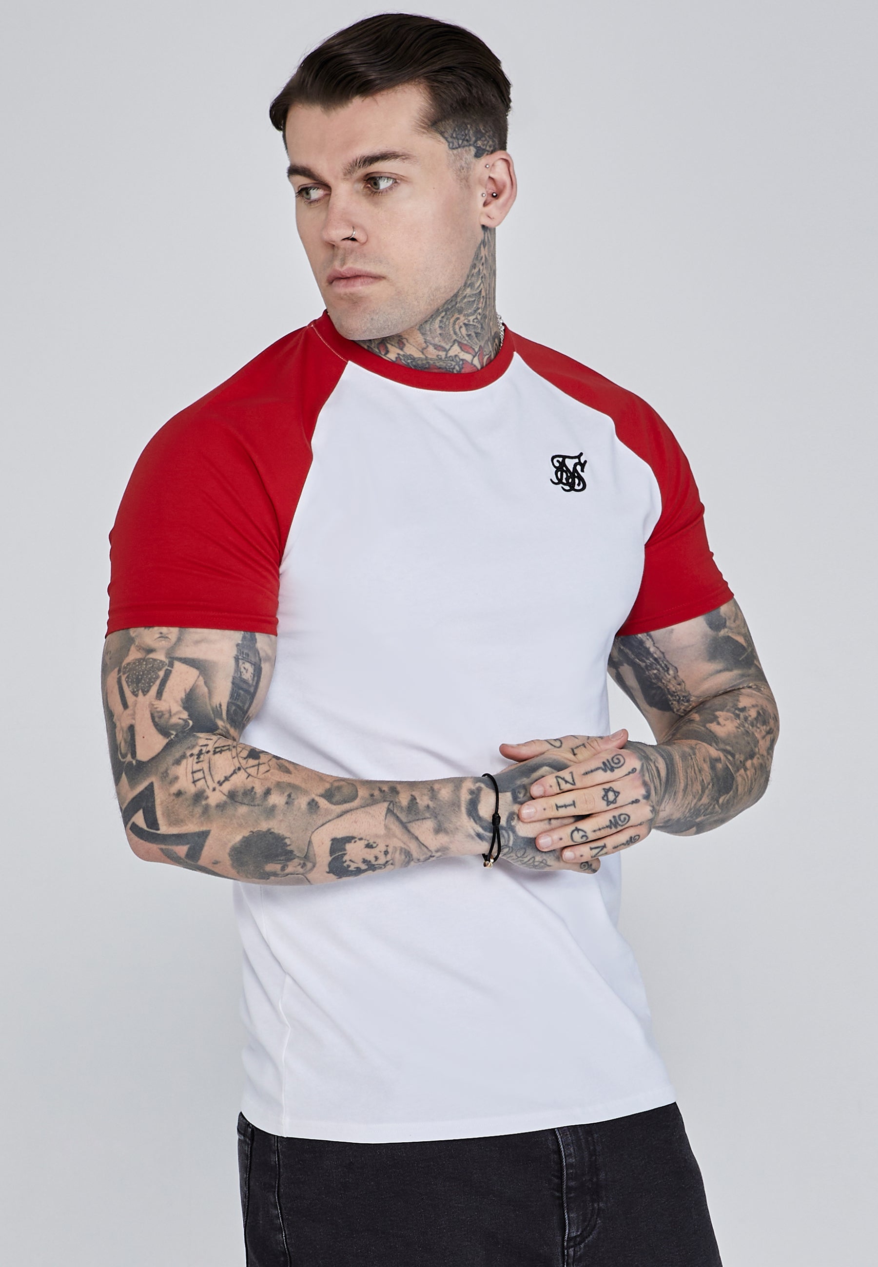 Maglietta Raglan in Bianco, Rosso Magliette SikSilk   