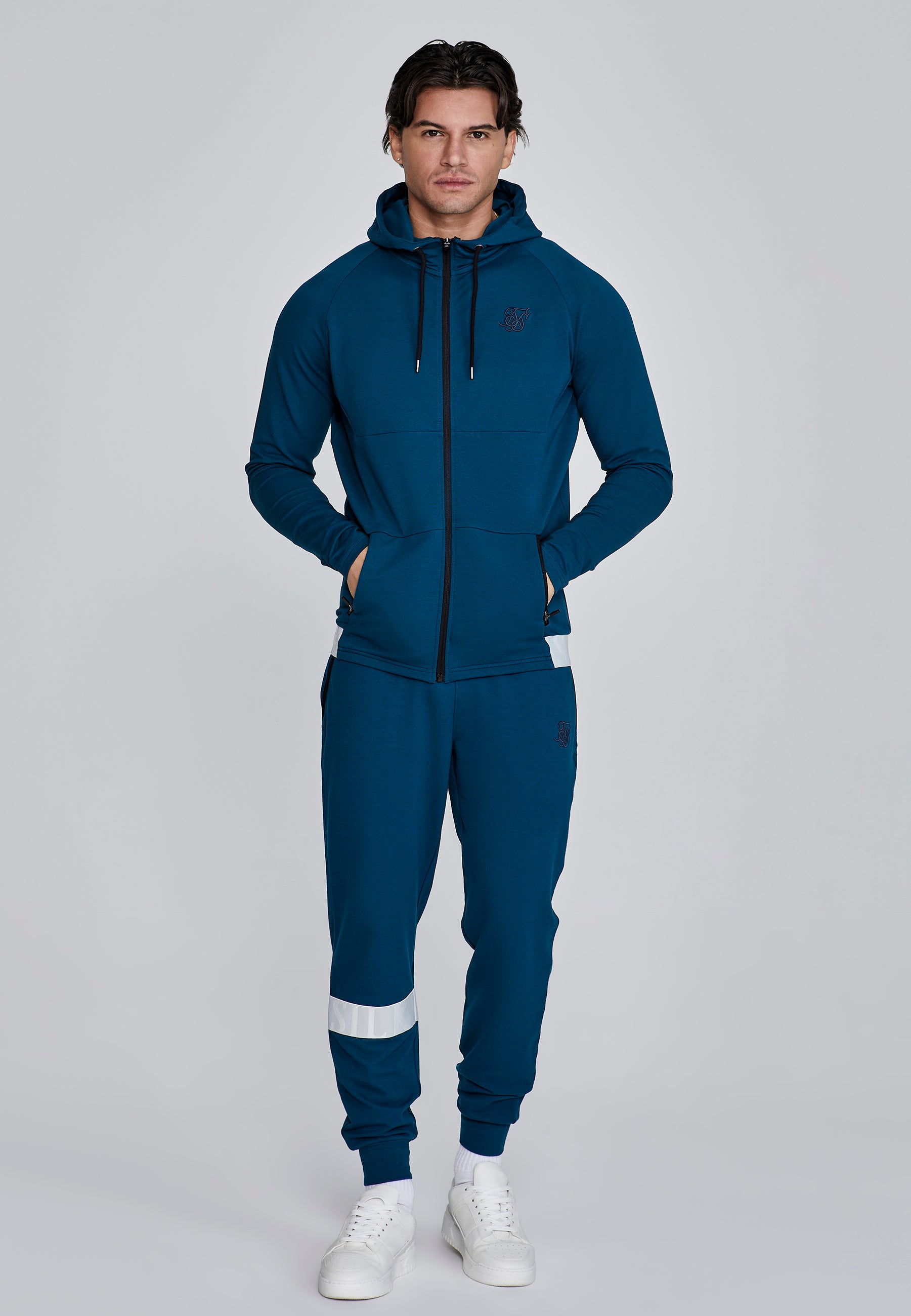 Felpa con cappuccio e zip intera in blu SikSilk   