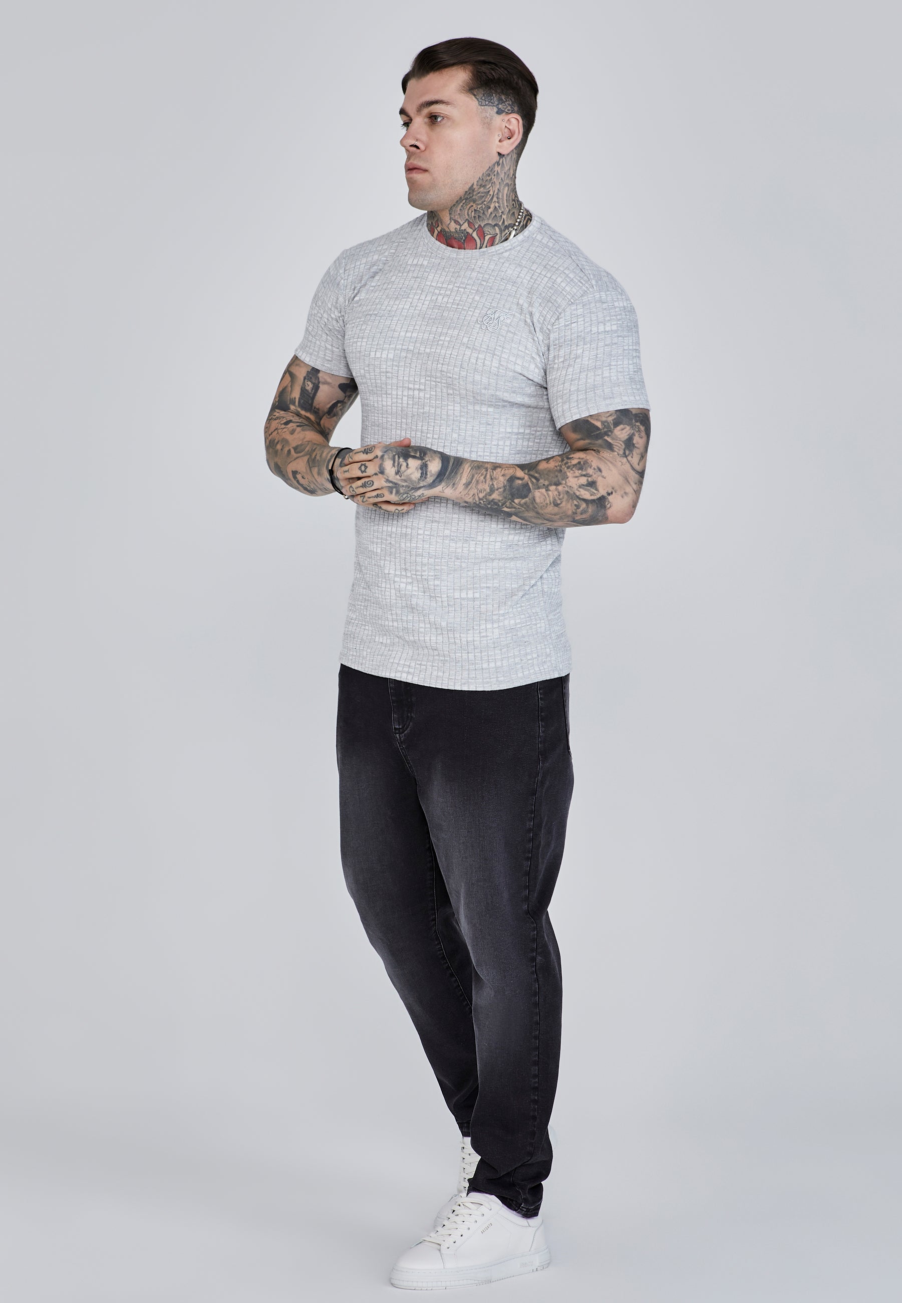 Maglietta a coste in grigio chiaro T-Shirt SikSilk   