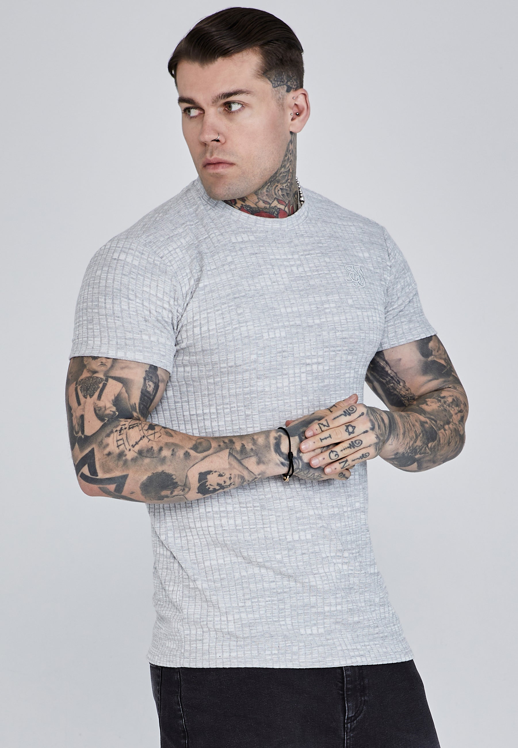 Maglietta a coste in grigio chiaro T-Shirt SikSilk   