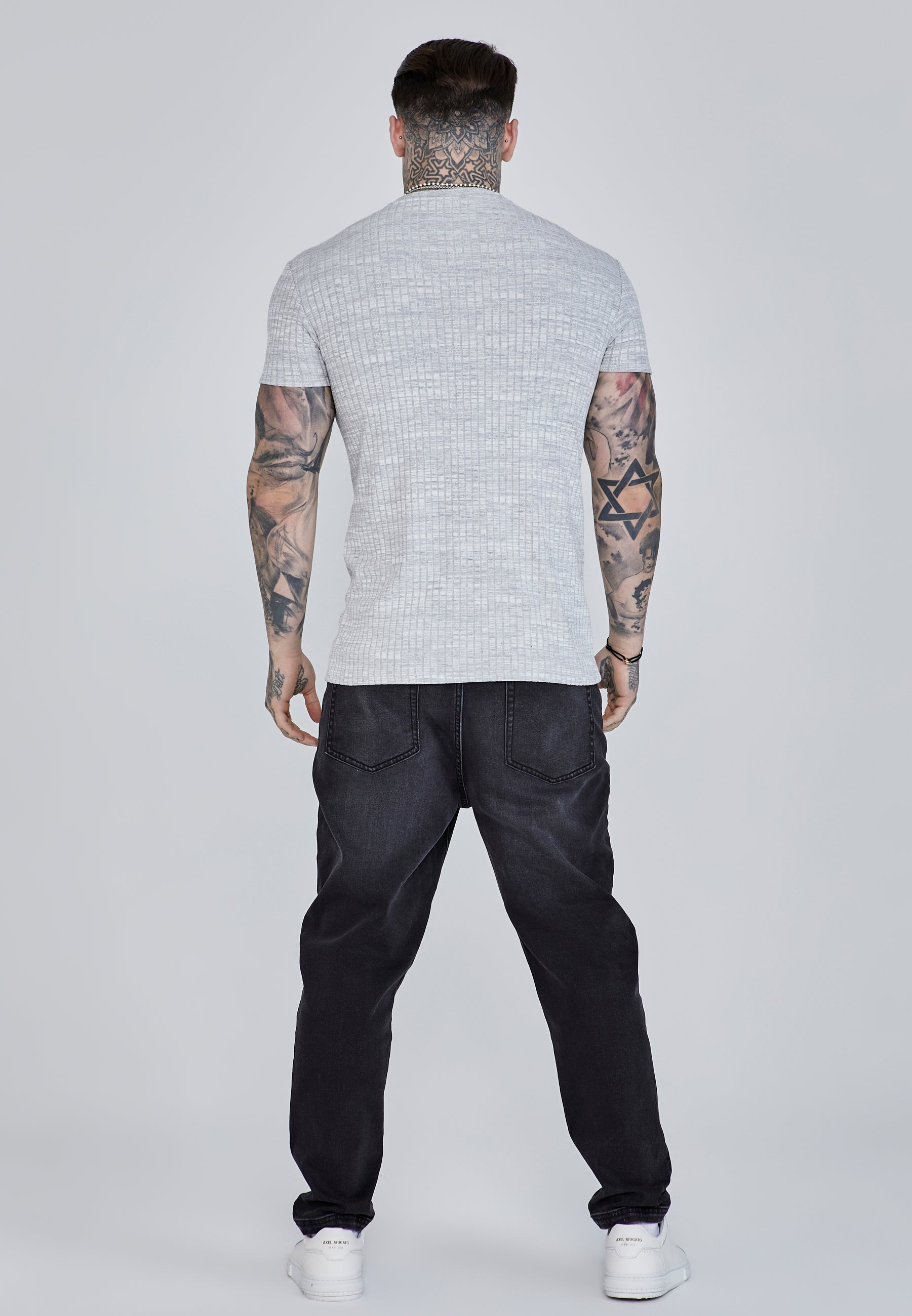 Maglietta a coste in grigio chiaro T-Shirt SikSilk   