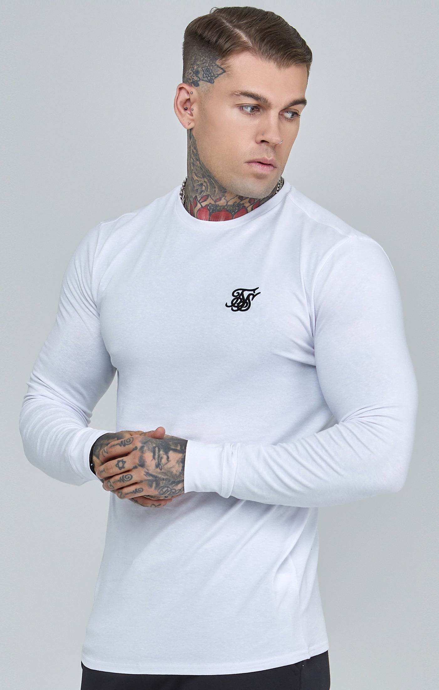 Maglietta Essentials a maniche lunghe in bianco Magliette SikSilk   