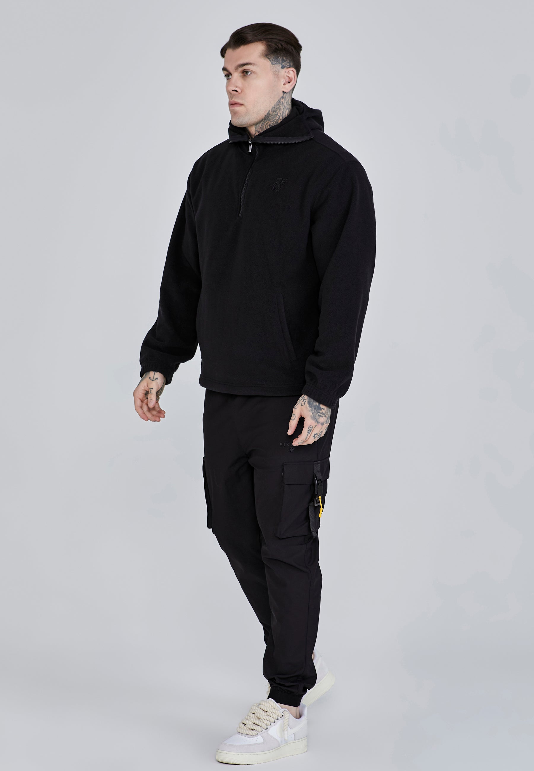 Polar Fleece Hoodie in nero Felpa con cappuccio SikSilk   